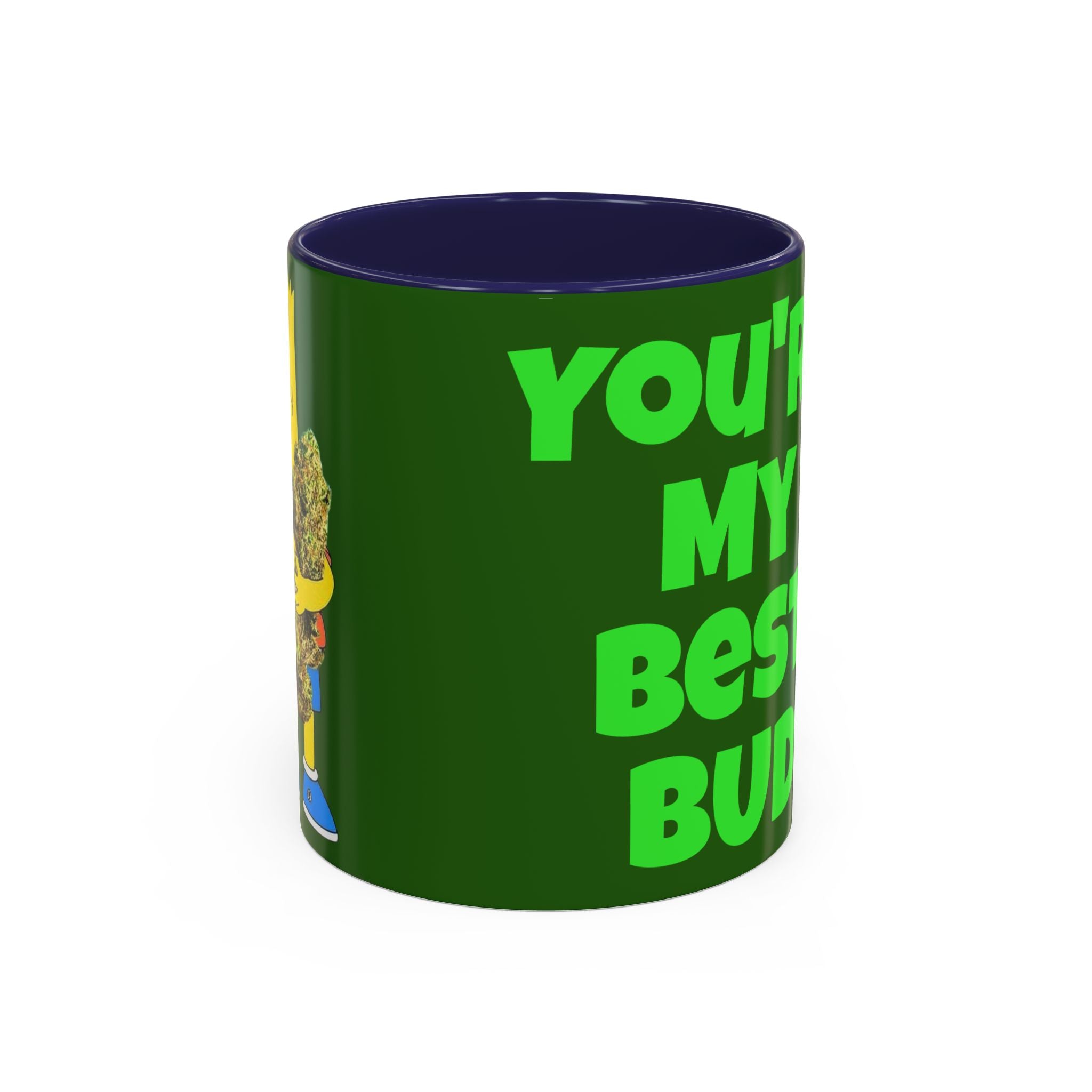 Leafy Green Lettering Accent Coffee Mug 11oz 15oz | Forest Background, Contrasting Handle