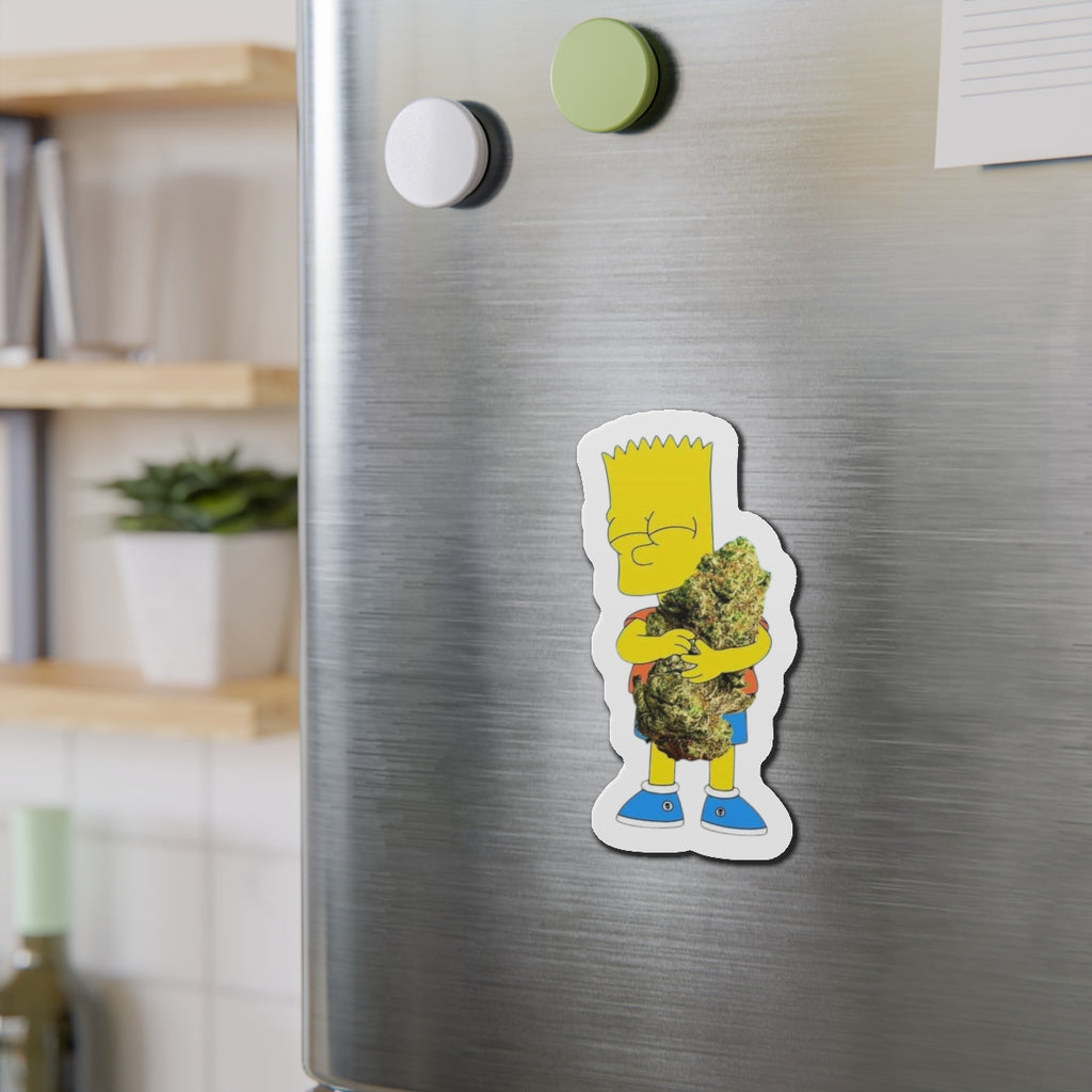 Cartoon Kid Hugging Giant Bud Die-Cut Magnet | Refrigerator Sticker