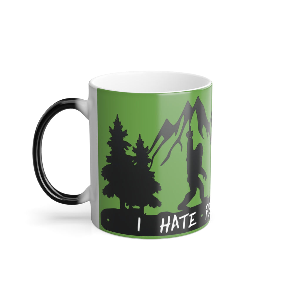 Bigfoot Mountain Scene Color Morphing Mug | Sasquatch Hiking Silhouette