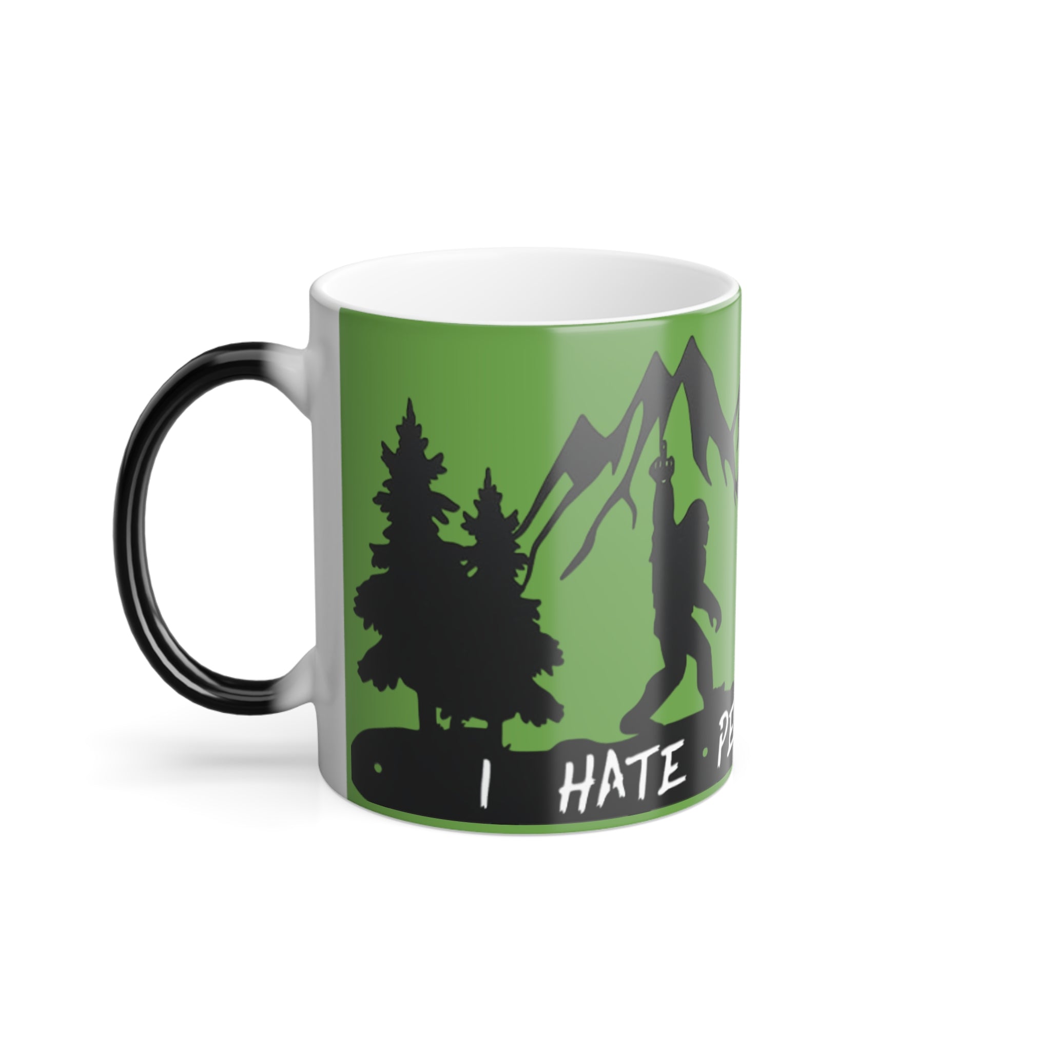 Bigfoot Mountain Scene Color Morphing Mug | Sasquatch Hiking Silhouette