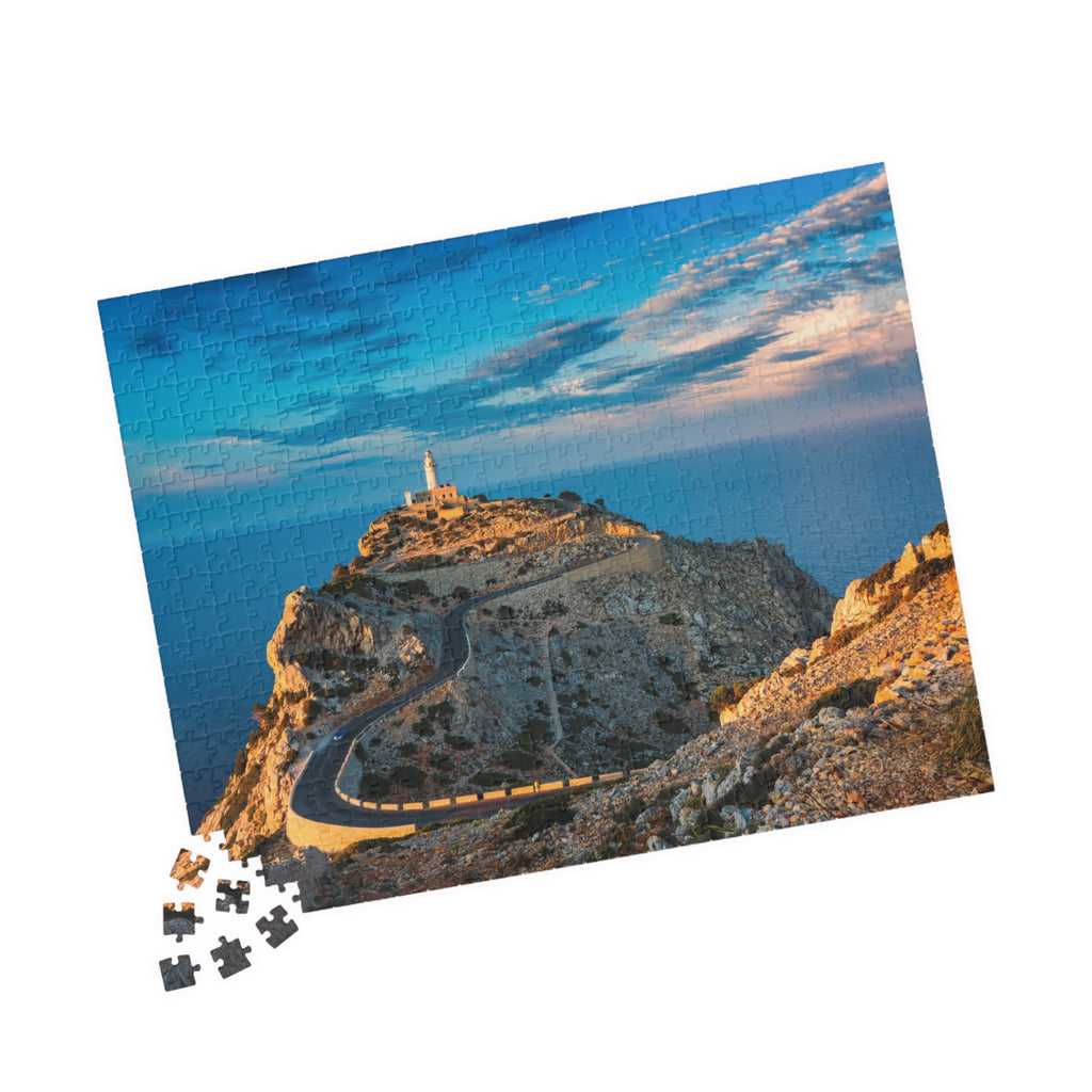 Coastal Lighthouse Cliff Road Puzzle 520-piece | Scenic Seascape Jigsaw
