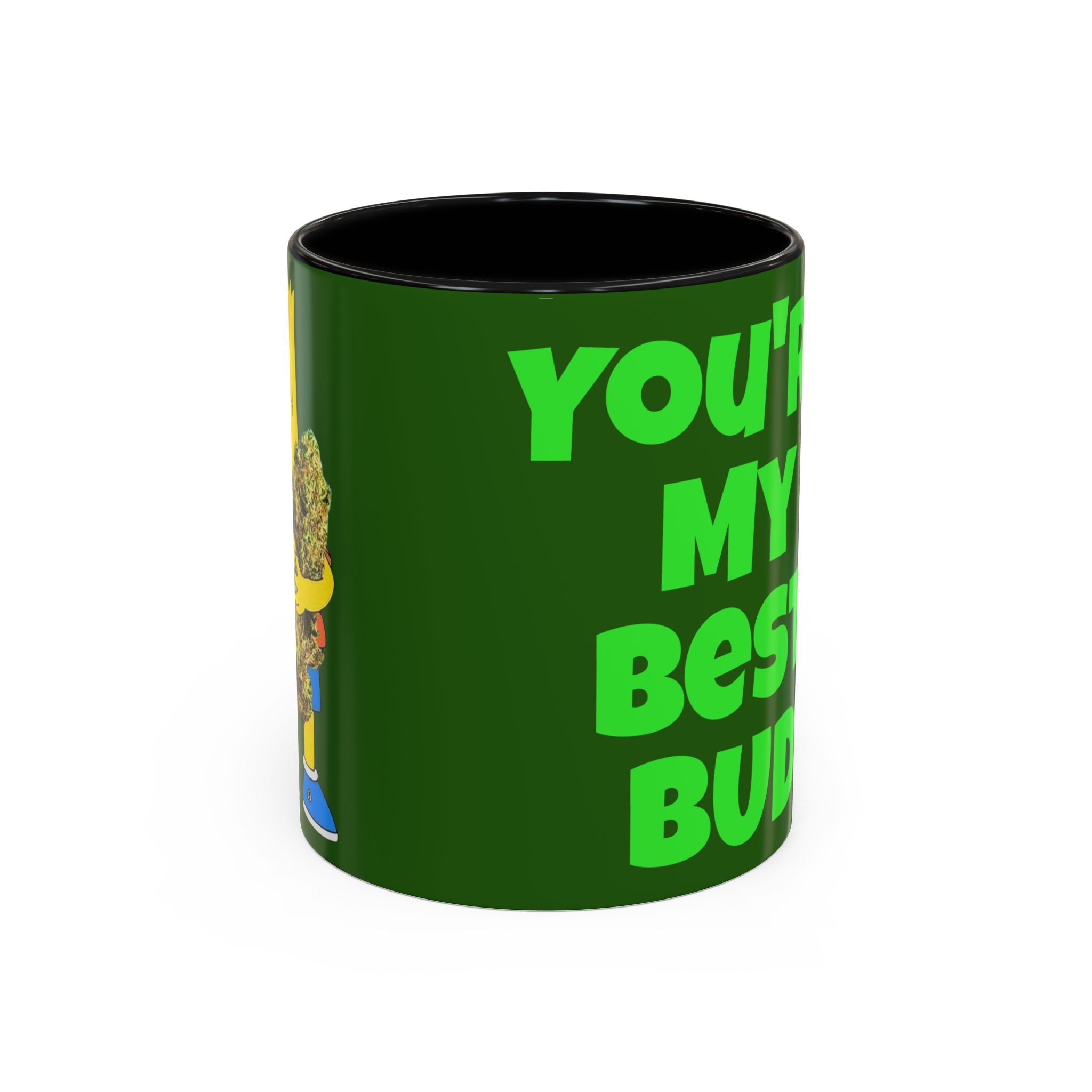 Leafy Green Lettering Accent Coffee Mug 11oz 15oz | Forest Background, Contrasting Handle