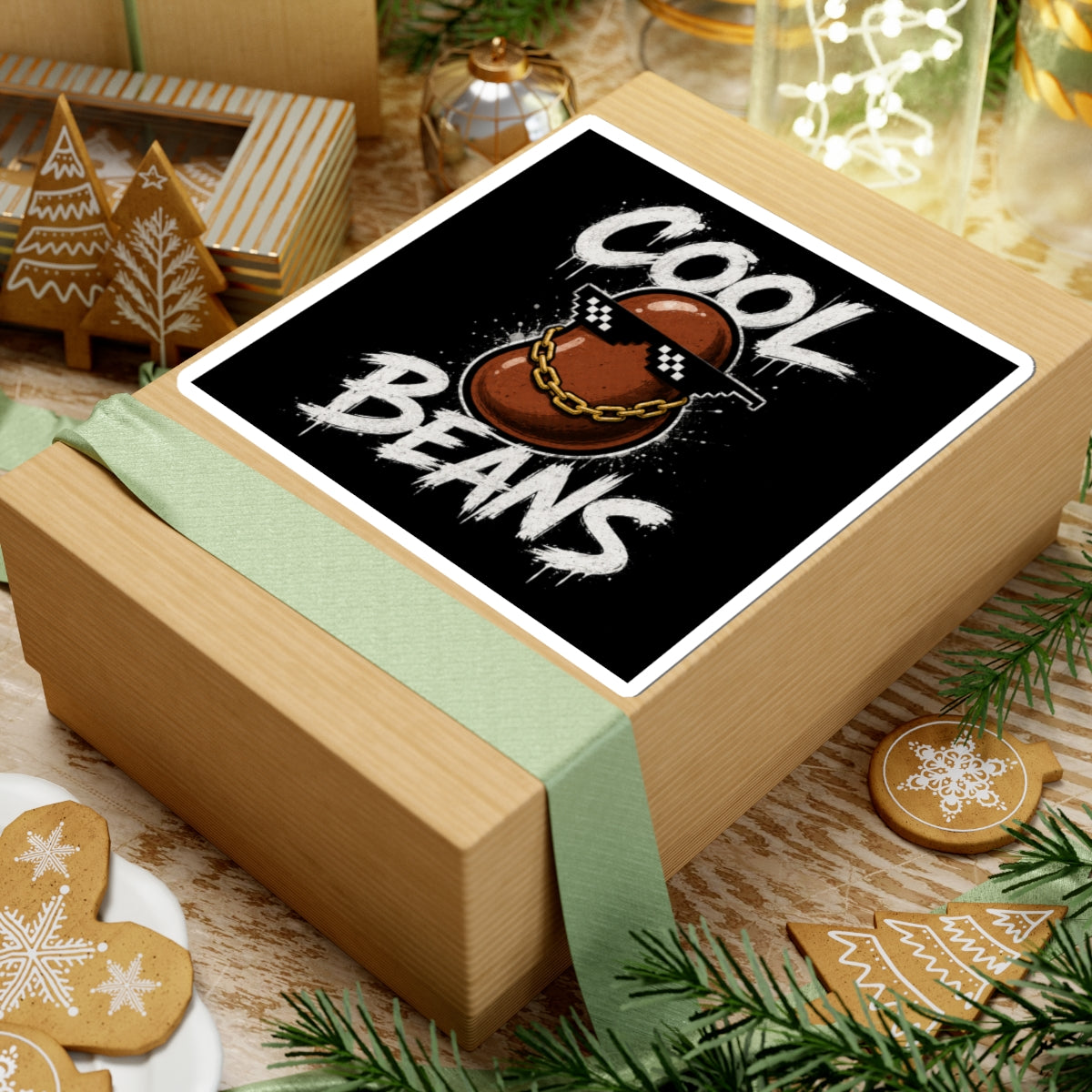 Cool Beans Sticker | Retro Bean Character, Sunglasses & Chain
