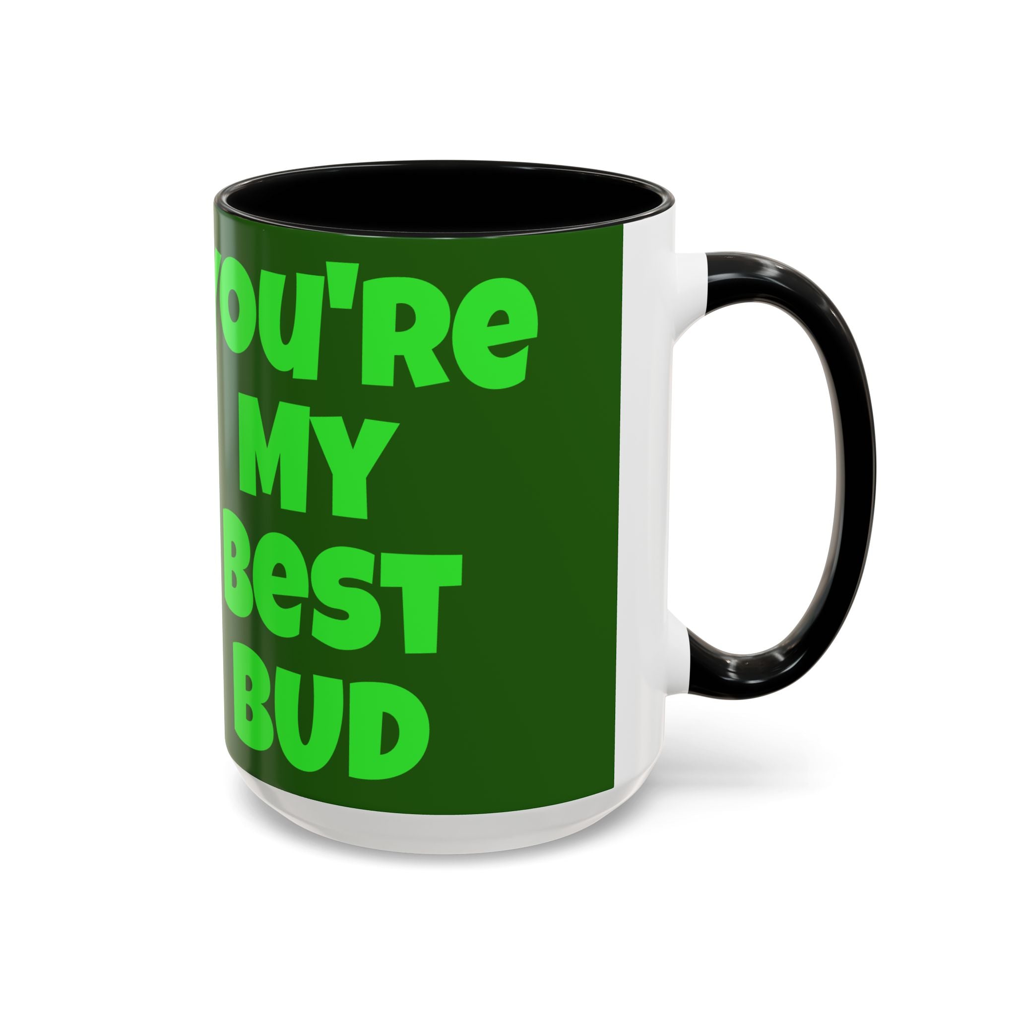 Leafy Green Lettering Accent Coffee Mug 11oz 15oz | Forest Background, Contrasting Handle