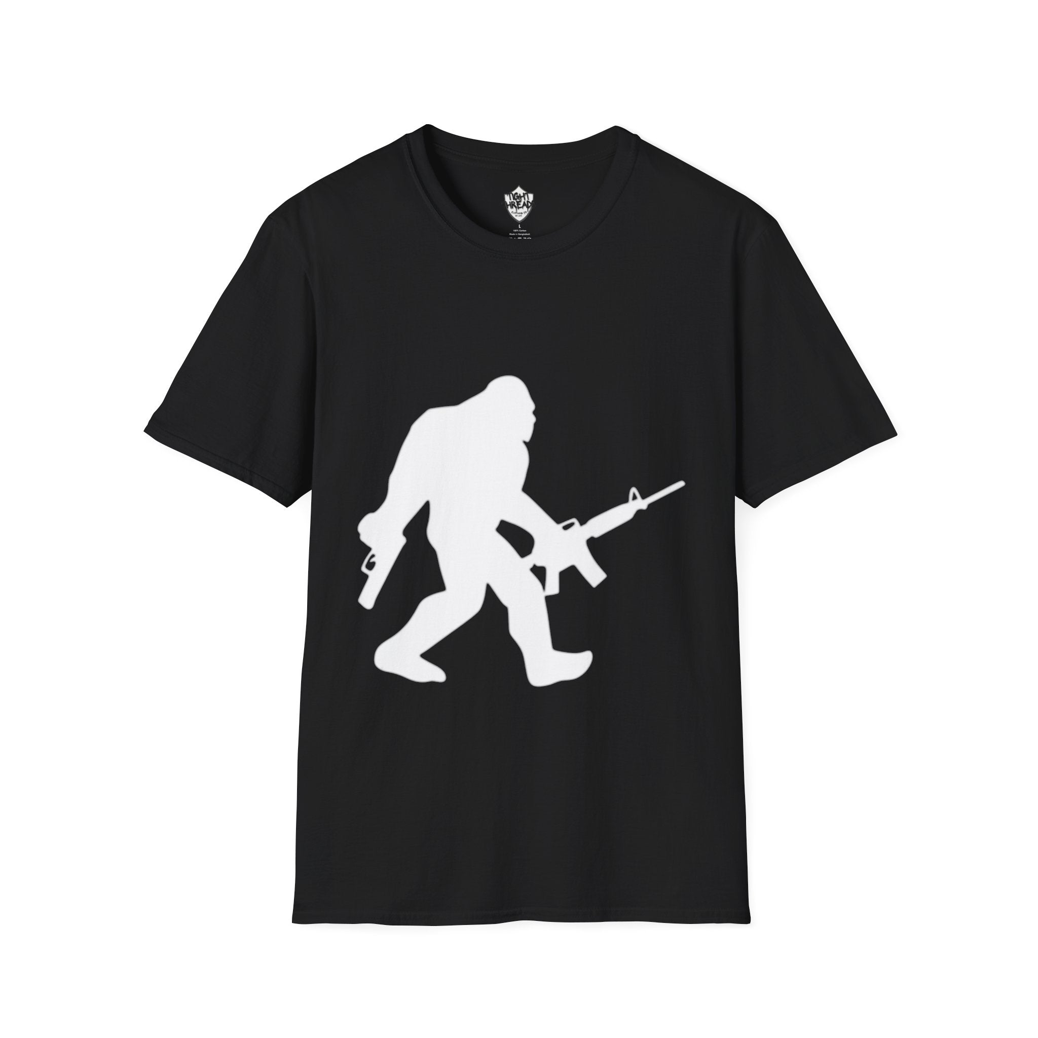 Sasquatch with Rifle T-Shirt | Bigfoot Hunting Silhouette Tee