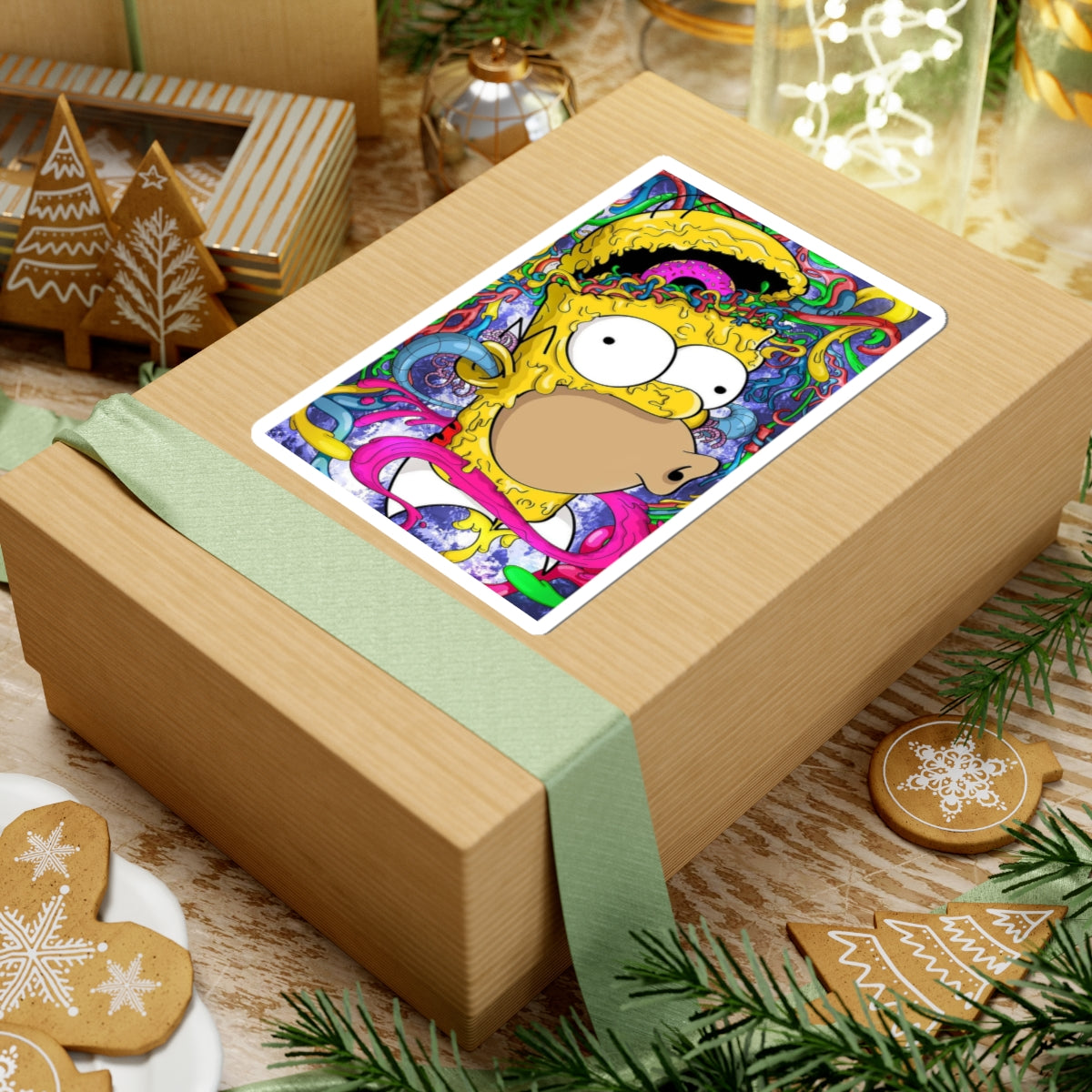Psychedelic Homer doenut brain Sticker | Kiss-Cut Sticker