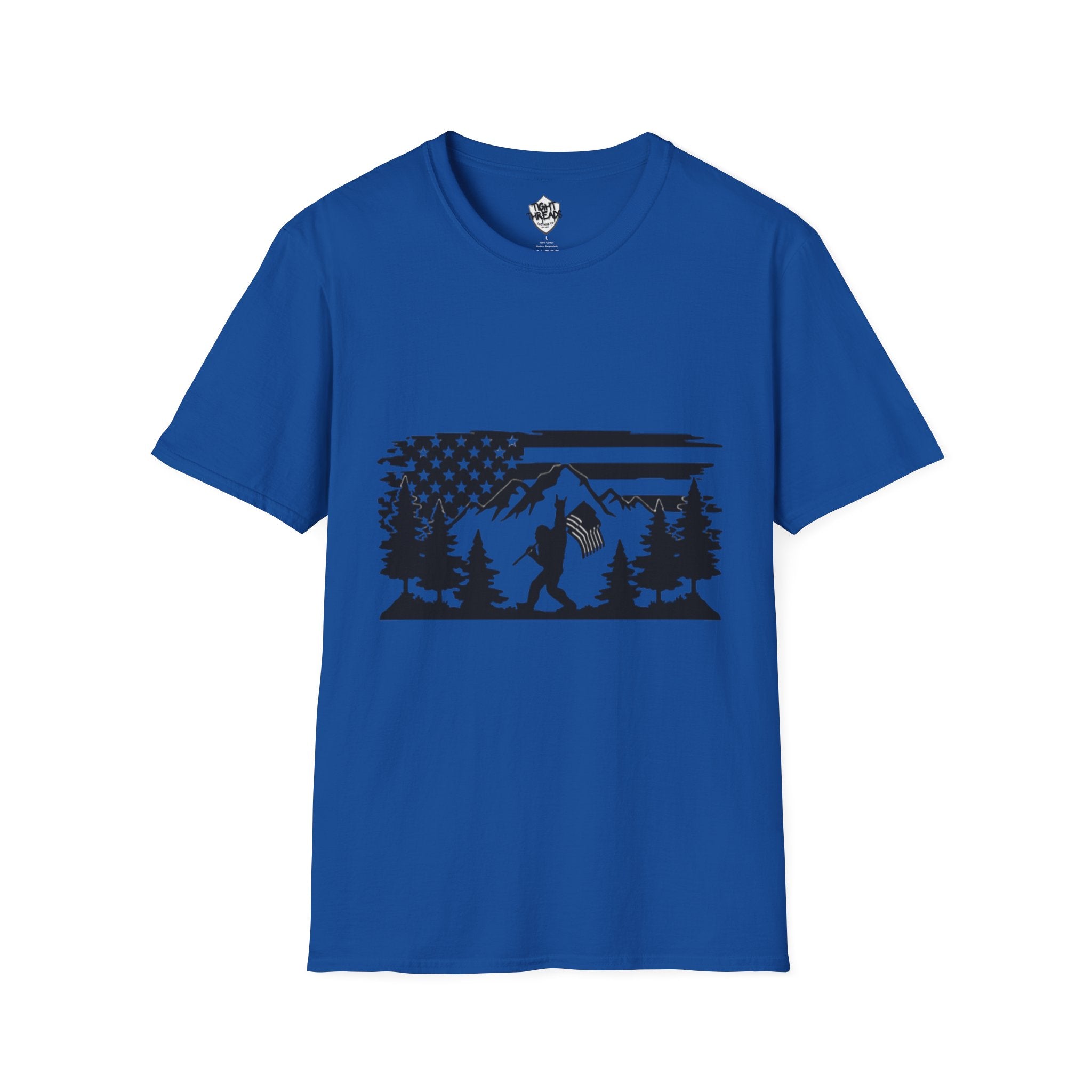 Bigfoot Forest Flag T-Shirt | Sasquatch Hiking Mountain Tee