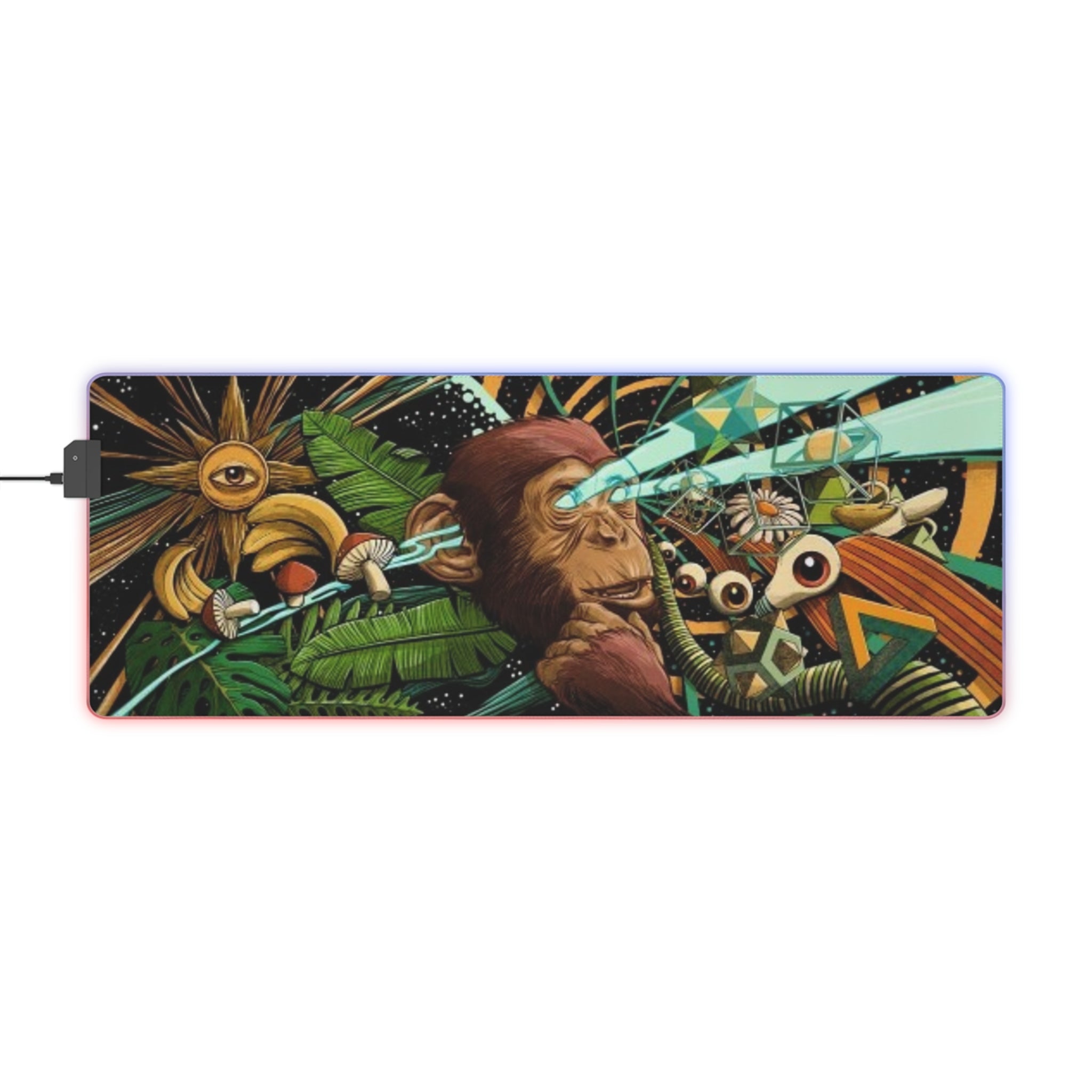 Psychedelic Monkey Laser Eyes LED Gaming Mouse Pad | RGB Desk Mat