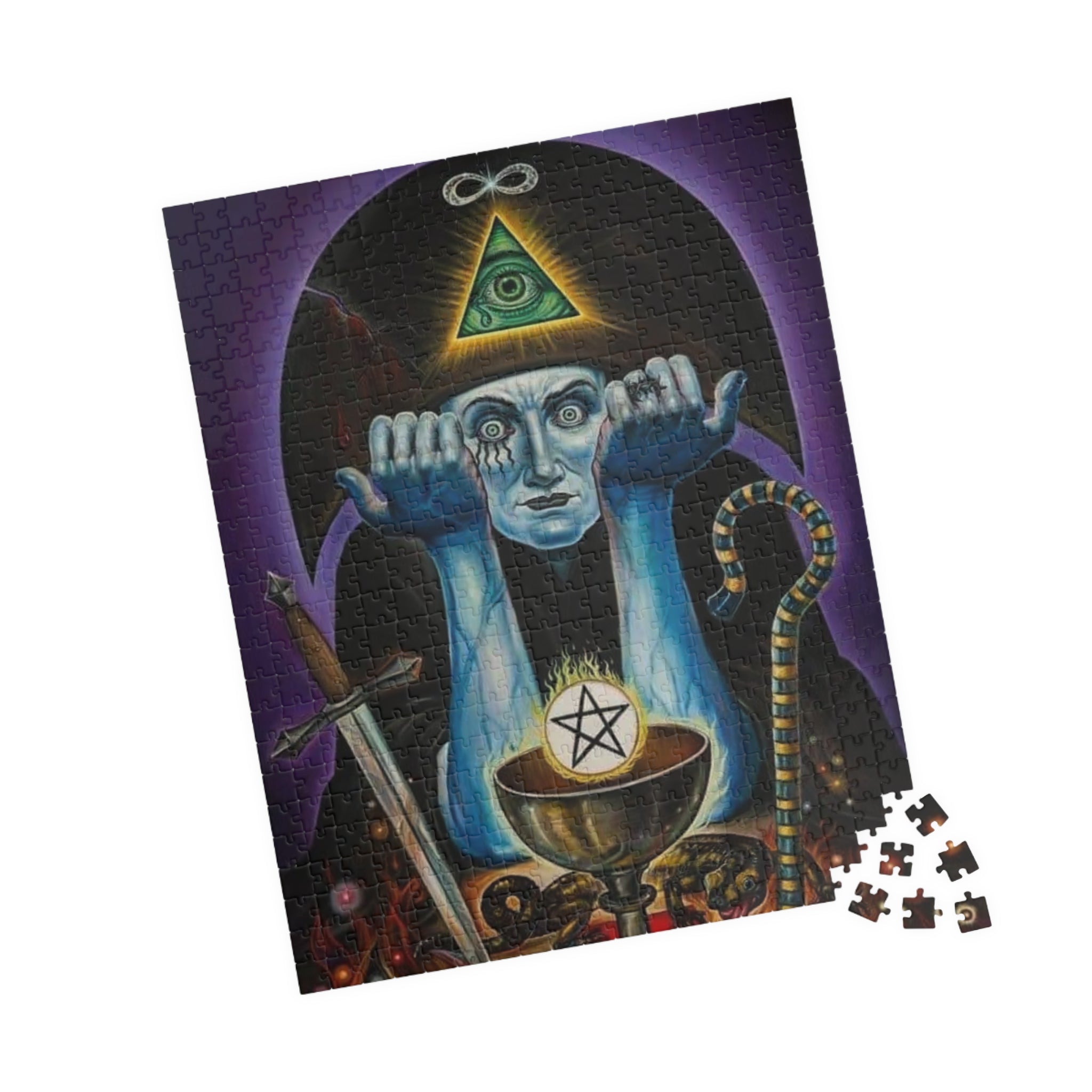 Occult Tarot Illustration Puzzle 520 Piece | Mystic Eye Pentagram Chalice Puzzle