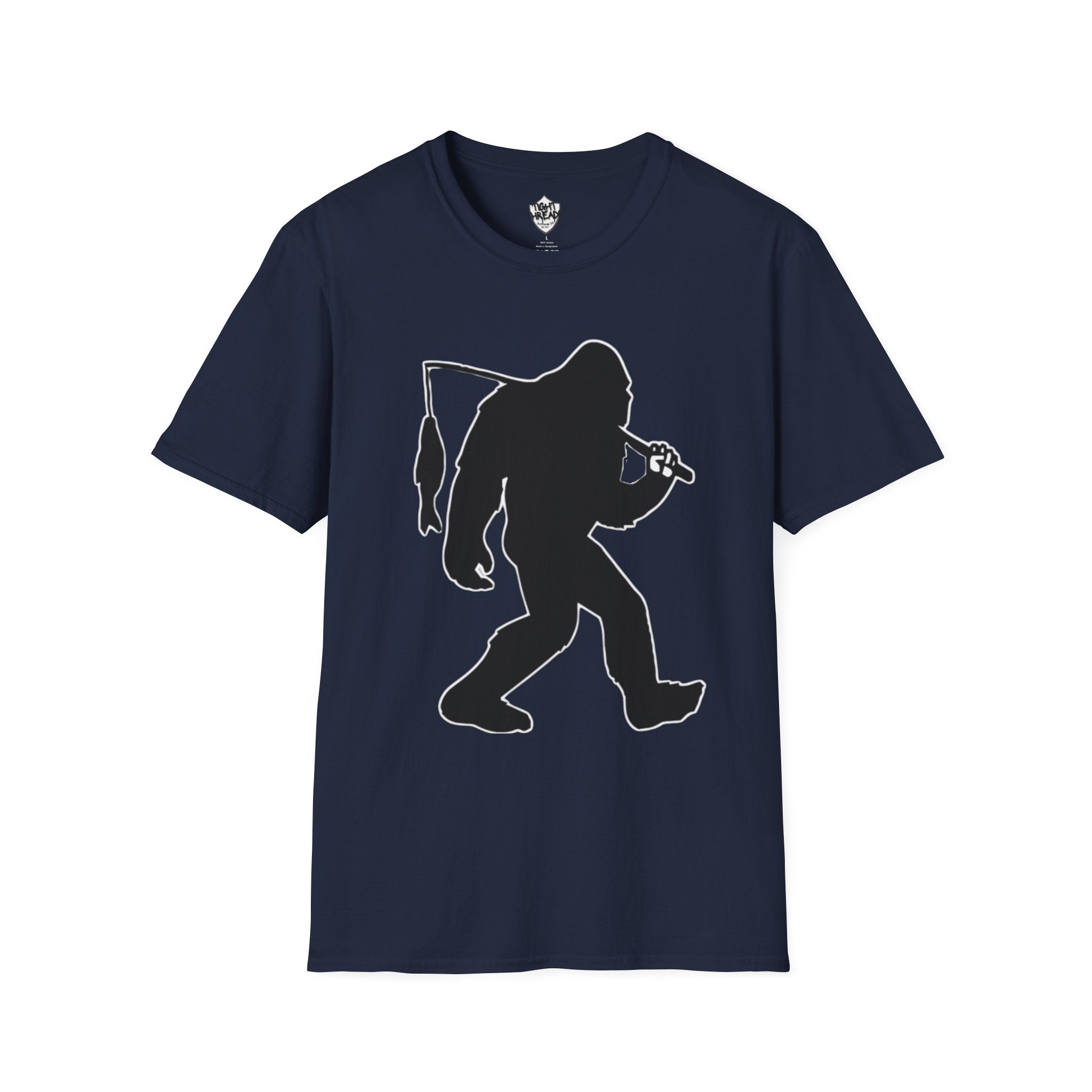 Bigfoot Fishing T-Shirt | Sasquatch Fisherman Silhouette