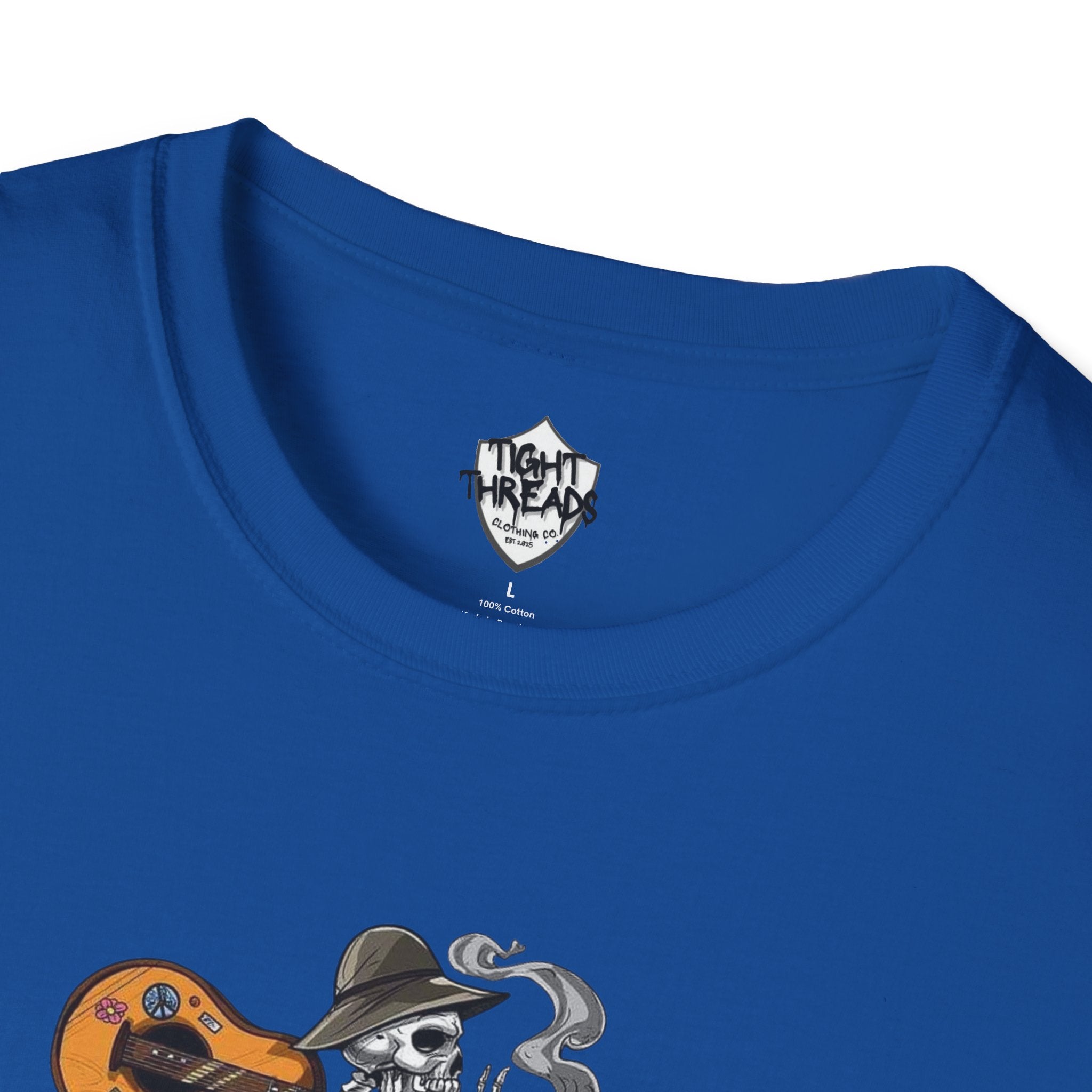 Festival Vibes Unisex Softstyle T-Shirt - Skull Guitar Graphic Tee, Music Lover Gift, Boho Apparel, Unisex Summer Shirt, Cool Casual Wear