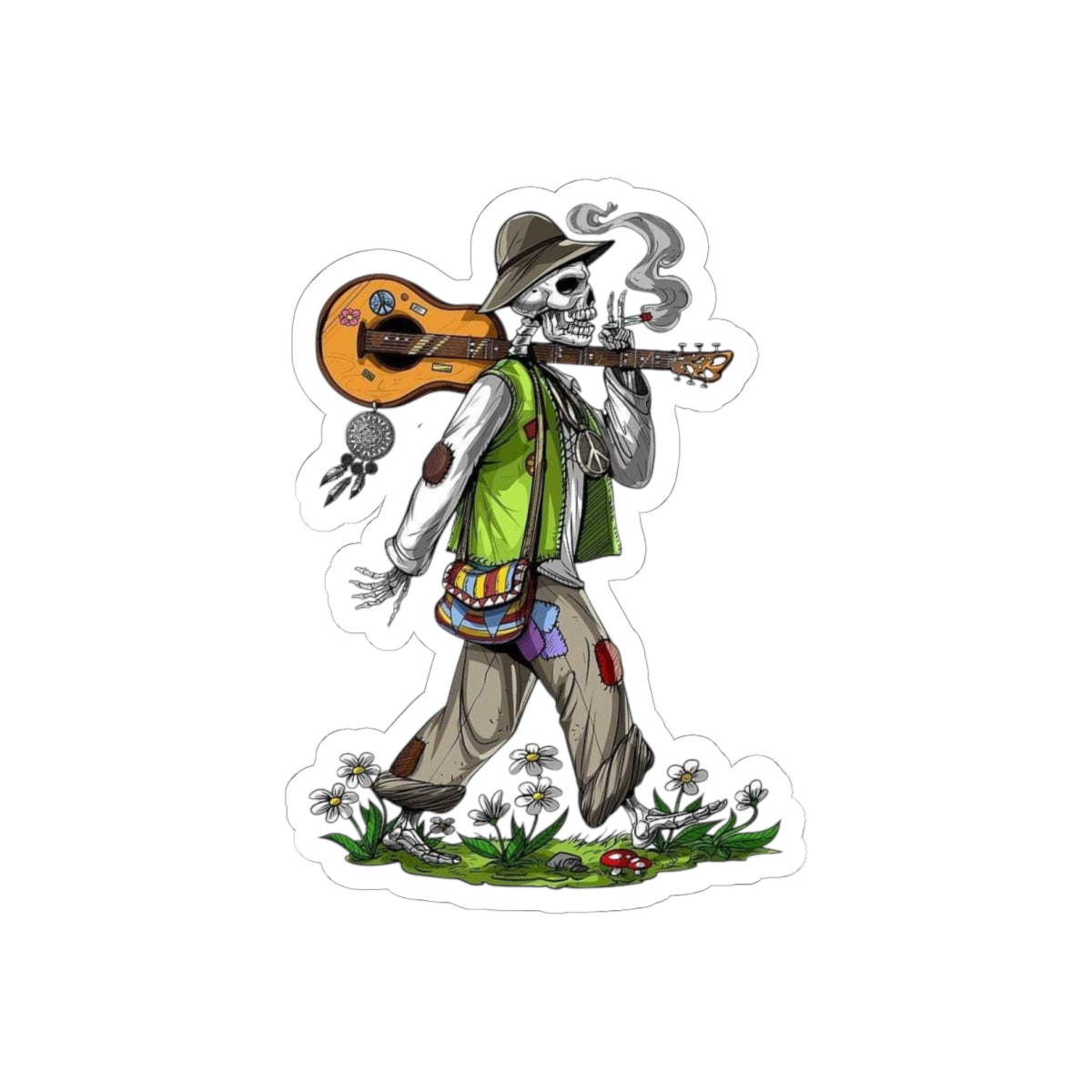 Vintage Skeleton Musician Kiss-Cut Stickers | Bohemian Decor, Gift for Music Lovers, Laptop Decals, Festival Accessories