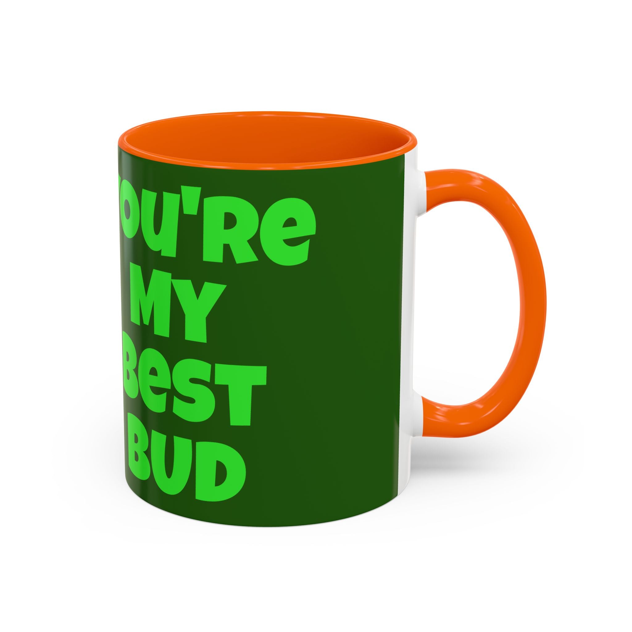 Leafy Green Lettering Accent Coffee Mug 11oz 15oz | Forest Background, Contrasting Handle
