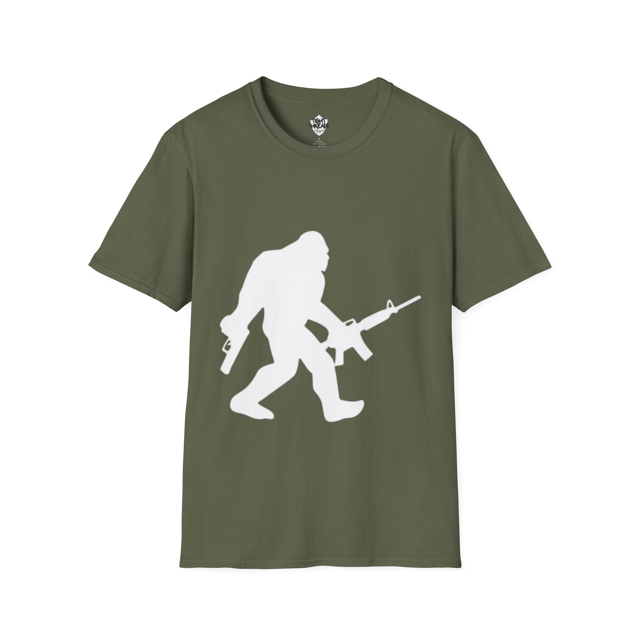 Sasquatch with Rifle T-Shirt | Bigfoot Hunting Silhouette Tee