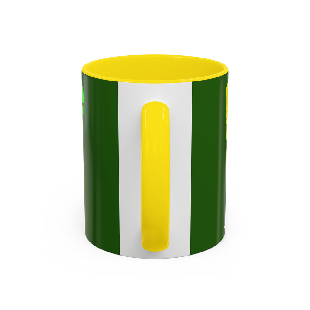 Leafy Green Lettering Accent Coffee Mug 11oz 15oz | Forest Background, Contrasting Handle