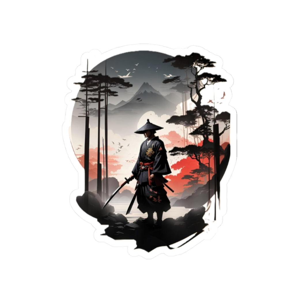 Samurai Silhouette Kiss-Cut Stickers | Japanese Landscape, Mountain & Sunset