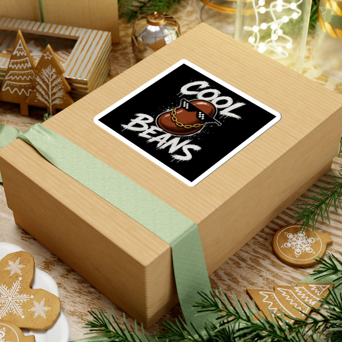 Cool Beans Sticker | Retro Bean Character, Sunglasses & Chain