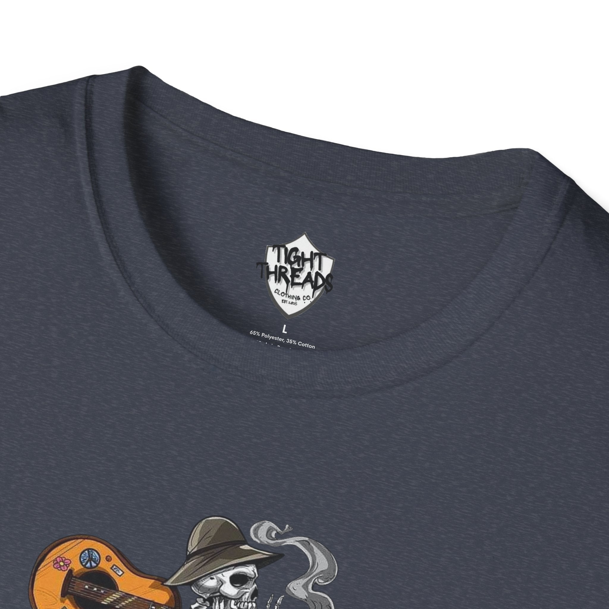 Festival Vibes Unisex Softstyle T-Shirt - Skull Guitar Graphic Tee, Music Lover Gift, Boho Apparel, Unisex Summer Shirt, Cool Casual Wear