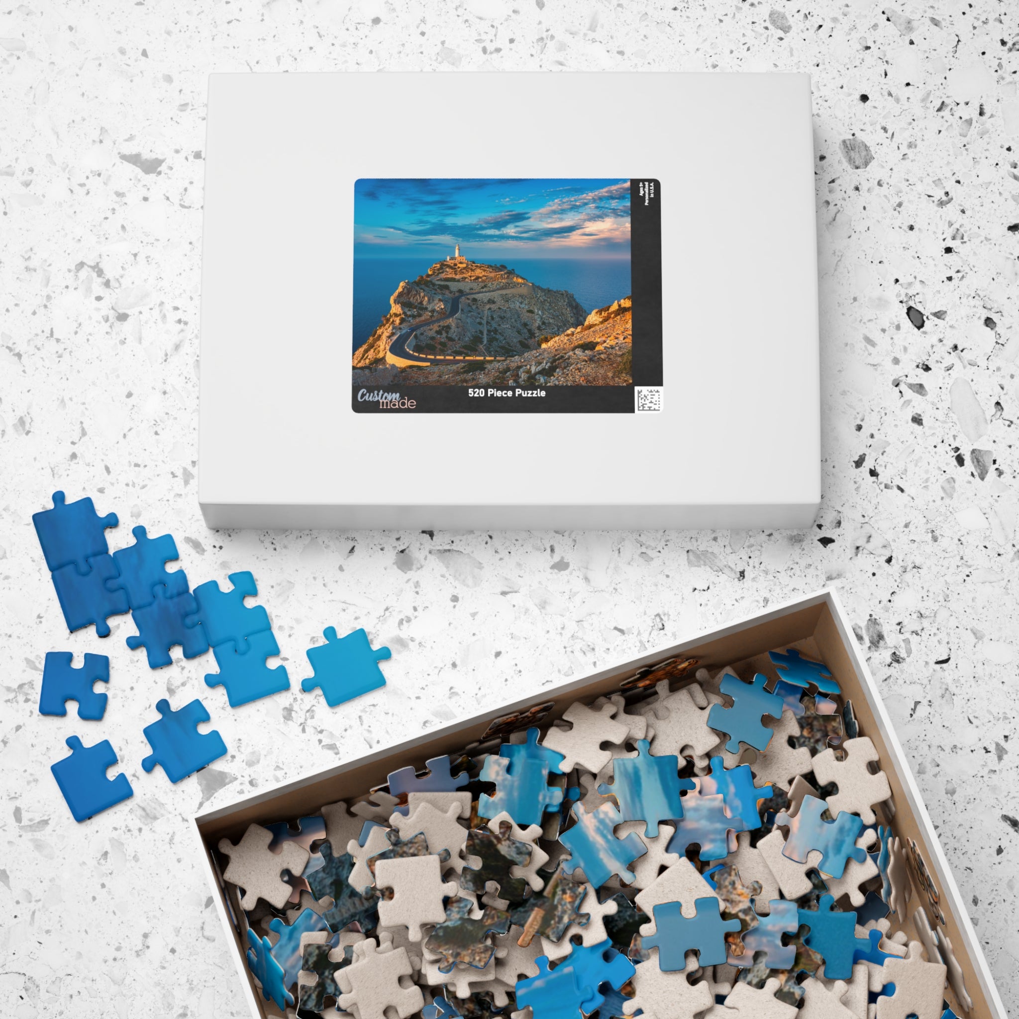 Coastal Lighthouse Cliff Road Puzzle 520-piece | Scenic Seascape Jigsaw