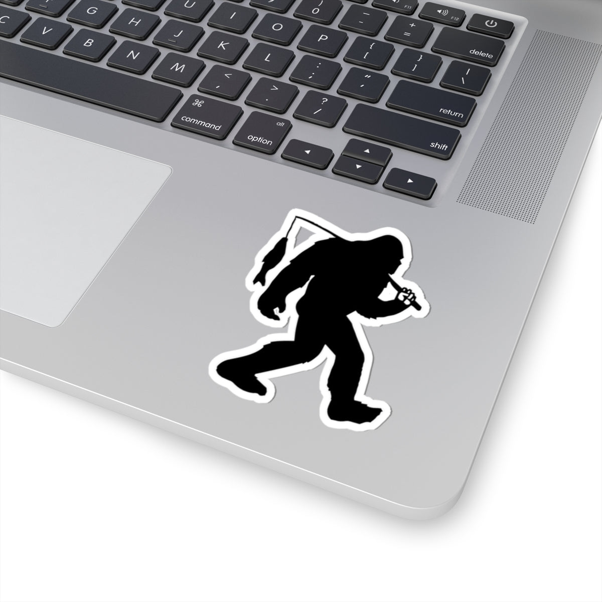 Bigfoot Silhouette with Fish Sticker | Kiss-Cut Sticker