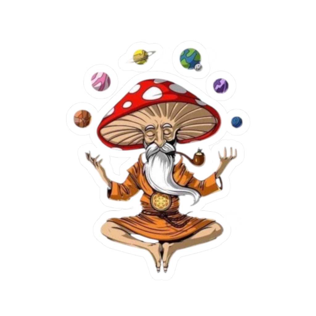 Meditative Mushroom Guru Kiss-Cut Stickers, Unique Decor, Journal Accessories, Laptop Stickers, Gift Ideas