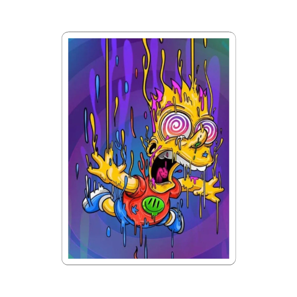 Psychedelic Meltdown Bart Kiss-Cut Sticker | Trippy Drip Art