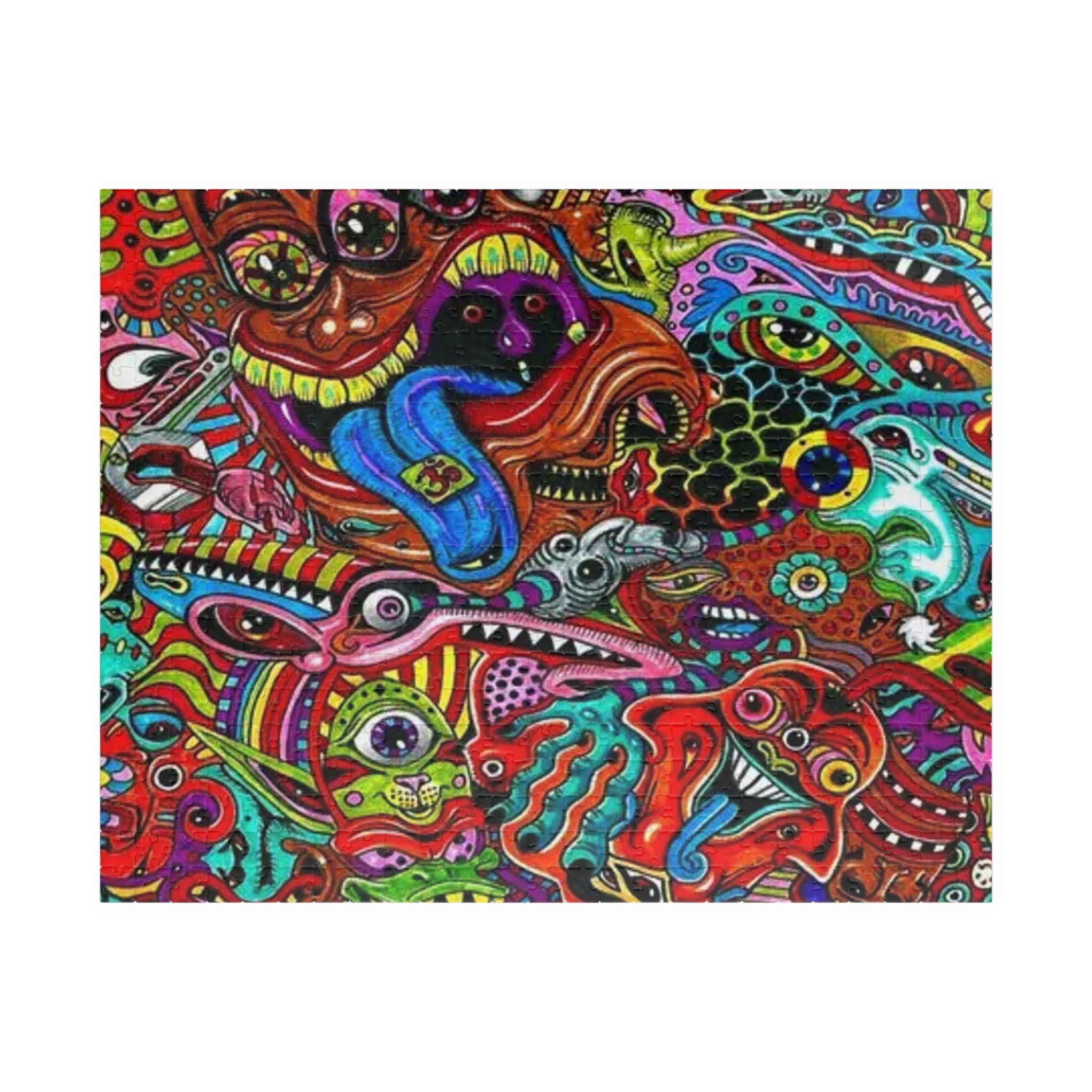 Psychedelic Monster Collage Puzzle 500+ Piece | Colorful Trippy Art Jigsaw