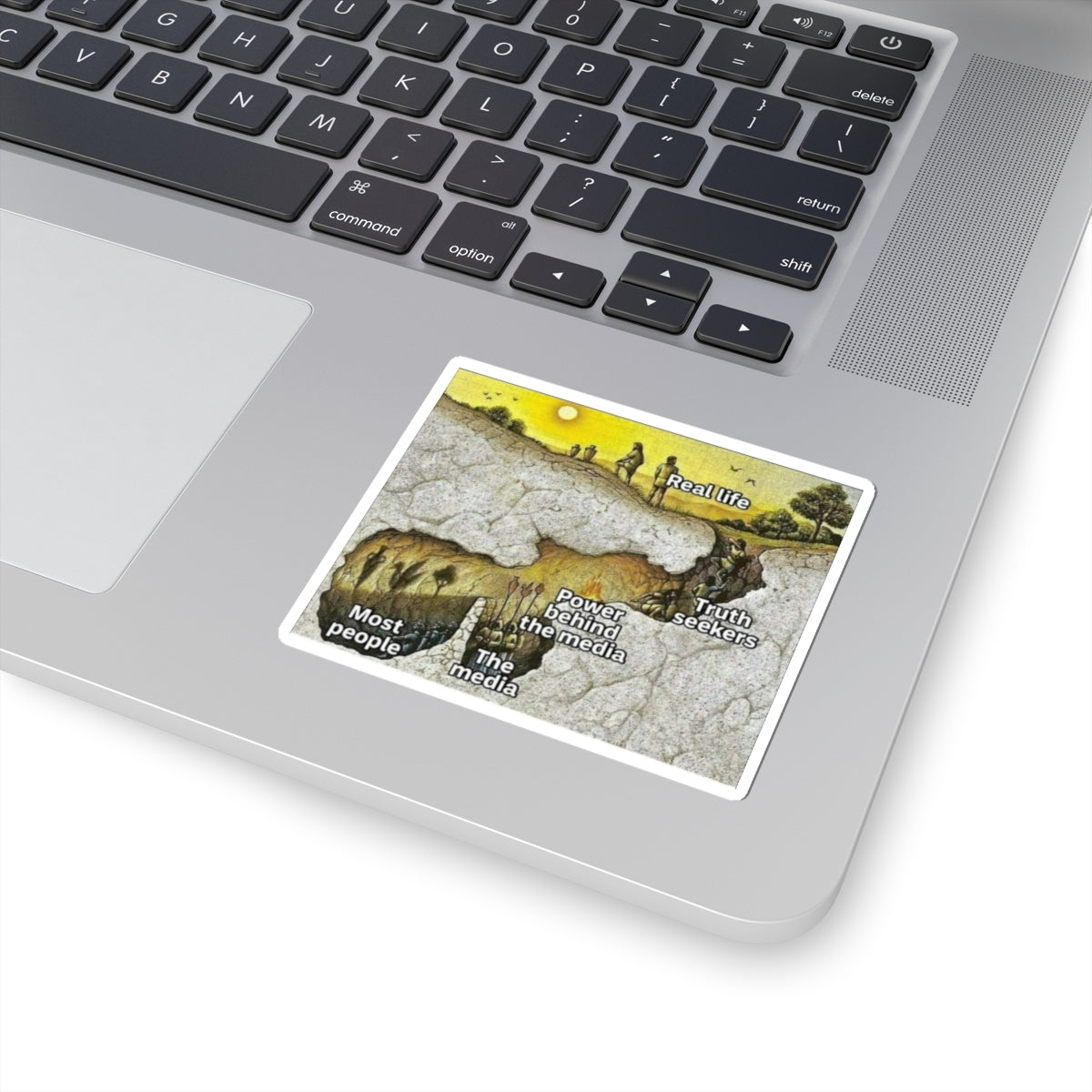 Plato's Cave Kiss-Cut Stickers - Art for Truth Seekers, Laptop Adornment, Journal Decor, Gift for Media Awareness, Unique Wall Art