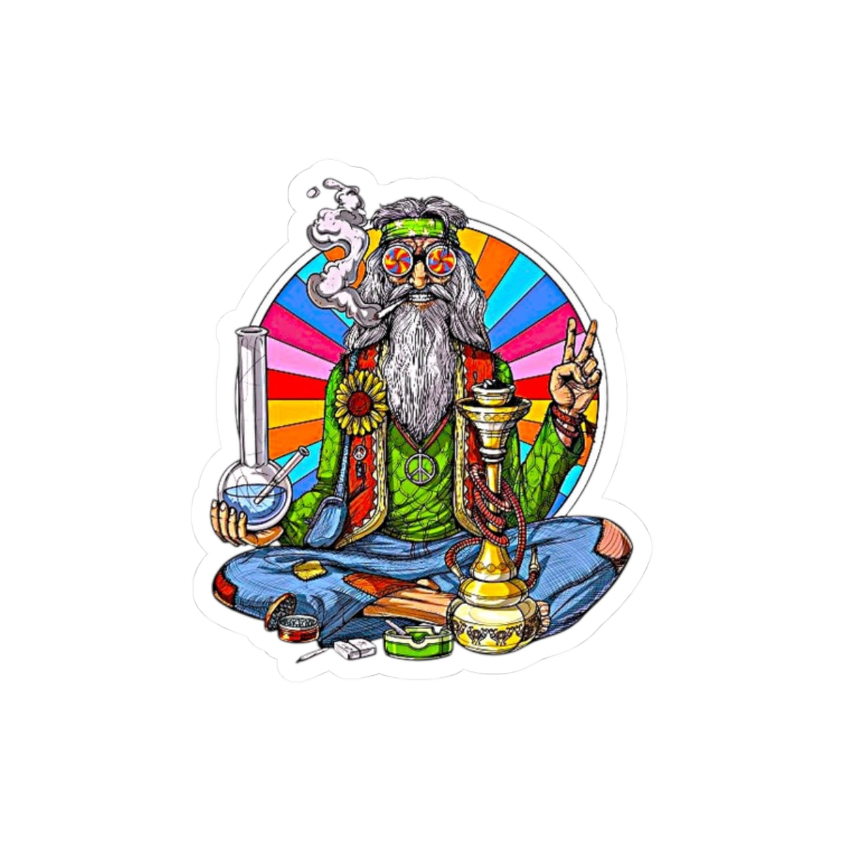 Meditating Stoner Wizard Kiss-Cut Stickers | Psychedelic Rainbow