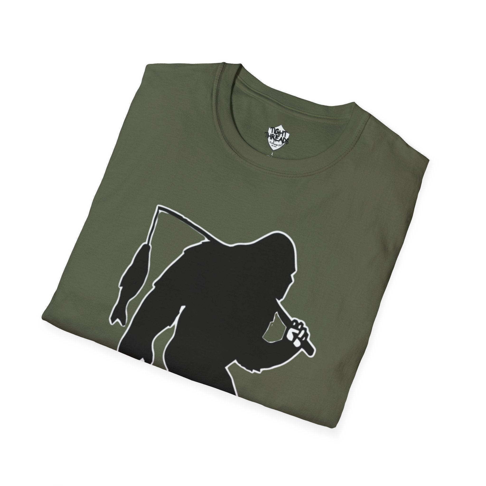 Bigfoot Fishing T-Shirt | Sasquatch Fisherman Silhouette