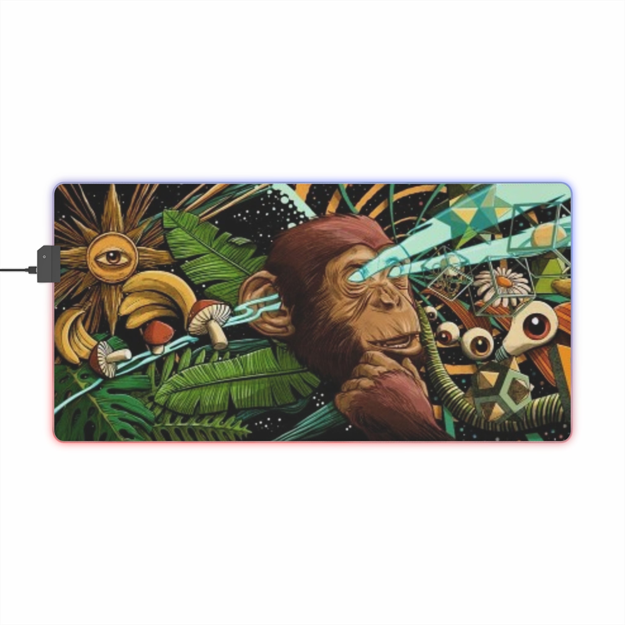 Psychedelic Monkey Laser Eyes LED Gaming Mouse Pad | RGB Desk Mat