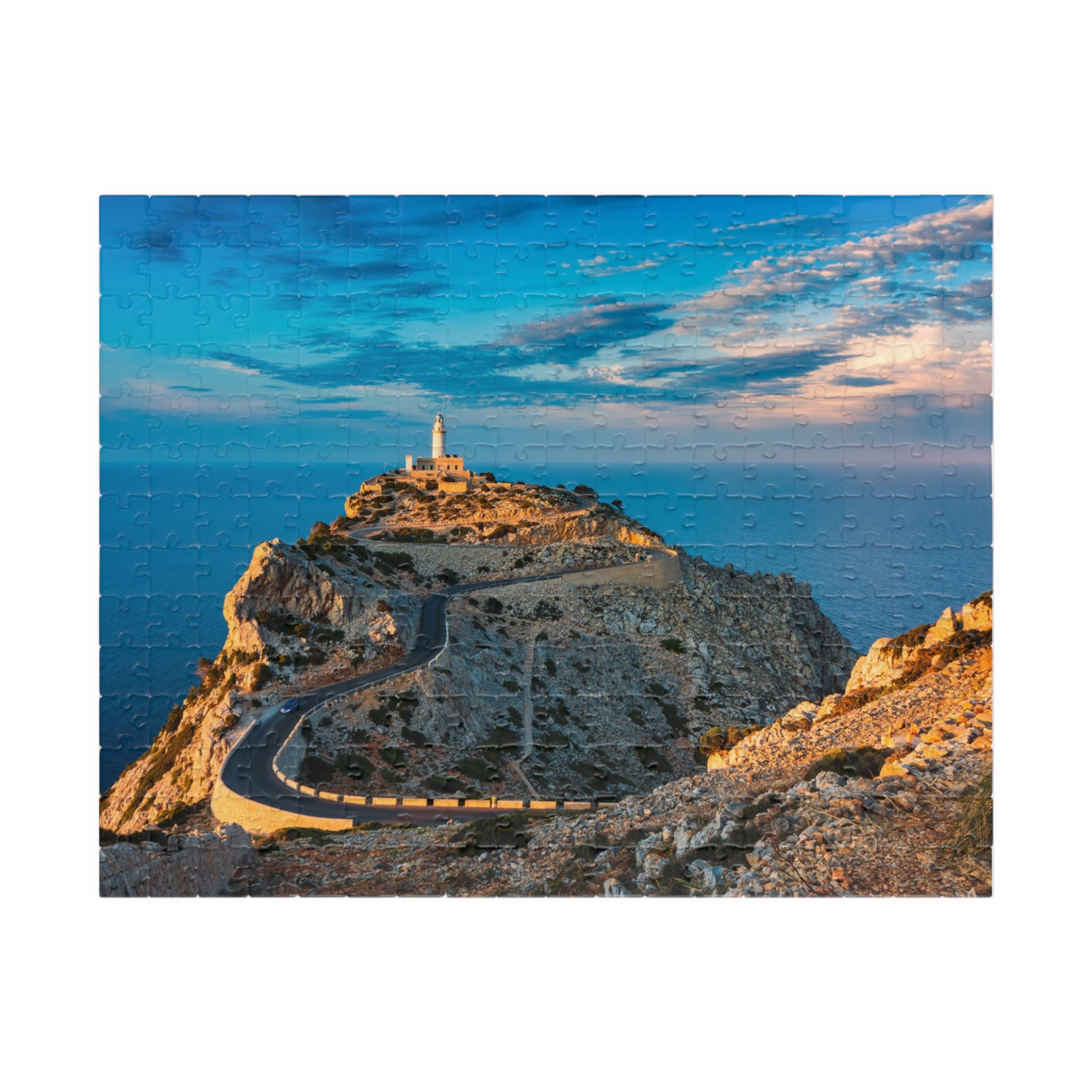 Coastal Lighthouse Cliff Road Puzzle 520-piece | Scenic Seascape Jigsaw