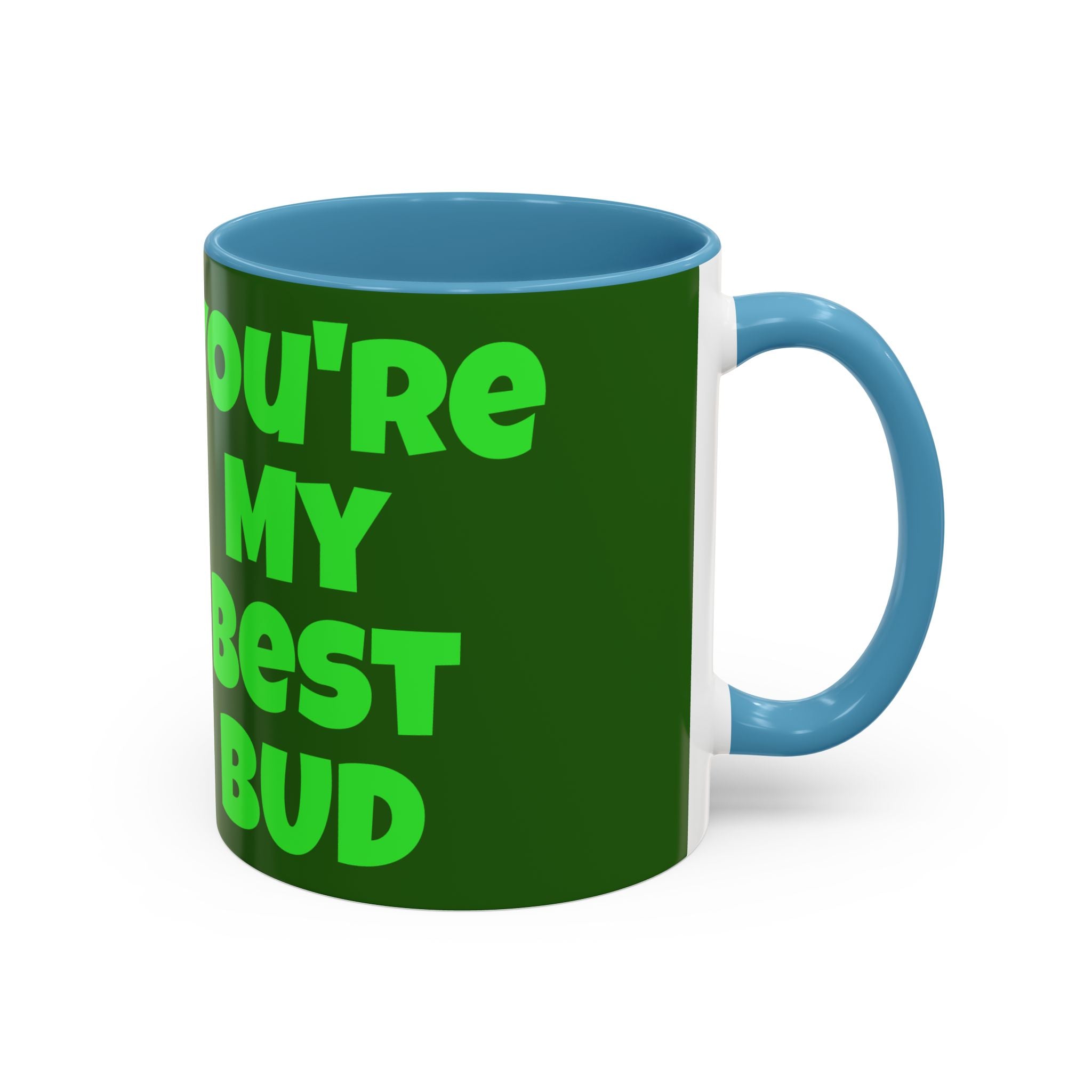 Leafy Green Lettering Accent Coffee Mug 11oz 15oz | Forest Background, Contrasting Handle