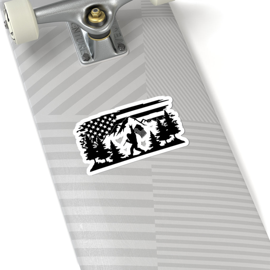 Sasquatch Hiker with American Flag Sticker | Kiss-Cut Sticker
