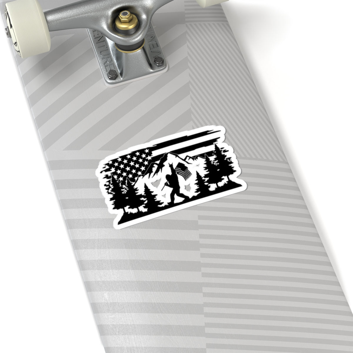 Sasquatch Hiker with American Flag Sticker | Kiss-Cut Sticker