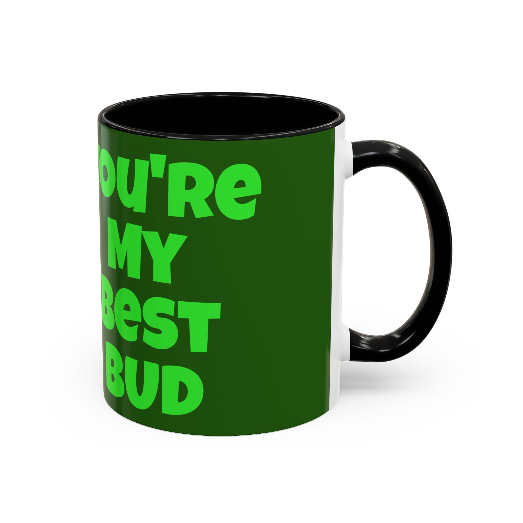 Leafy Green Lettering Accent Coffee Mug 11oz 15oz | Forest Background, Contrasting Handle