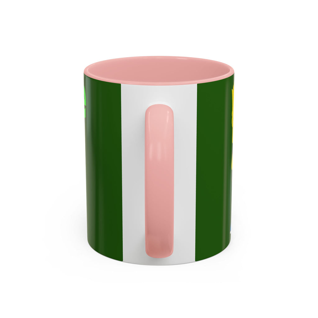Leafy Green Lettering Accent Coffee Mug 11oz 15oz | Forest Background, Contrasting Handle