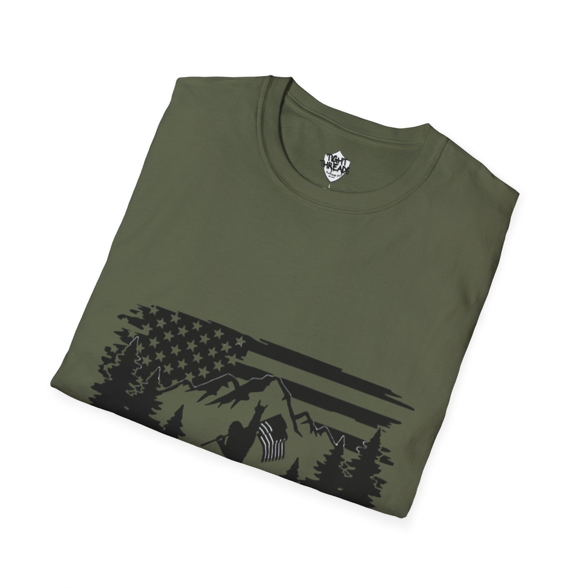 Bigfoot Forest Flag T-Shirt | Sasquatch Hiking Mountain Tee