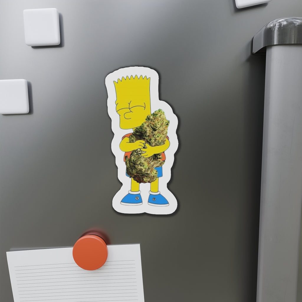 Cartoon Kid Hugging Giant Bud Die-Cut Magnet | Refrigerator Sticker