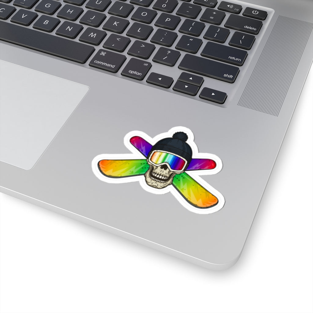 Rainbow Ski Skull Kiss-Cut Stickers, Cool Gifts for Ski Lovers, Snowboarders, Winter Sports Decor, Trendy Laptop Stickers, Unique Car Decals