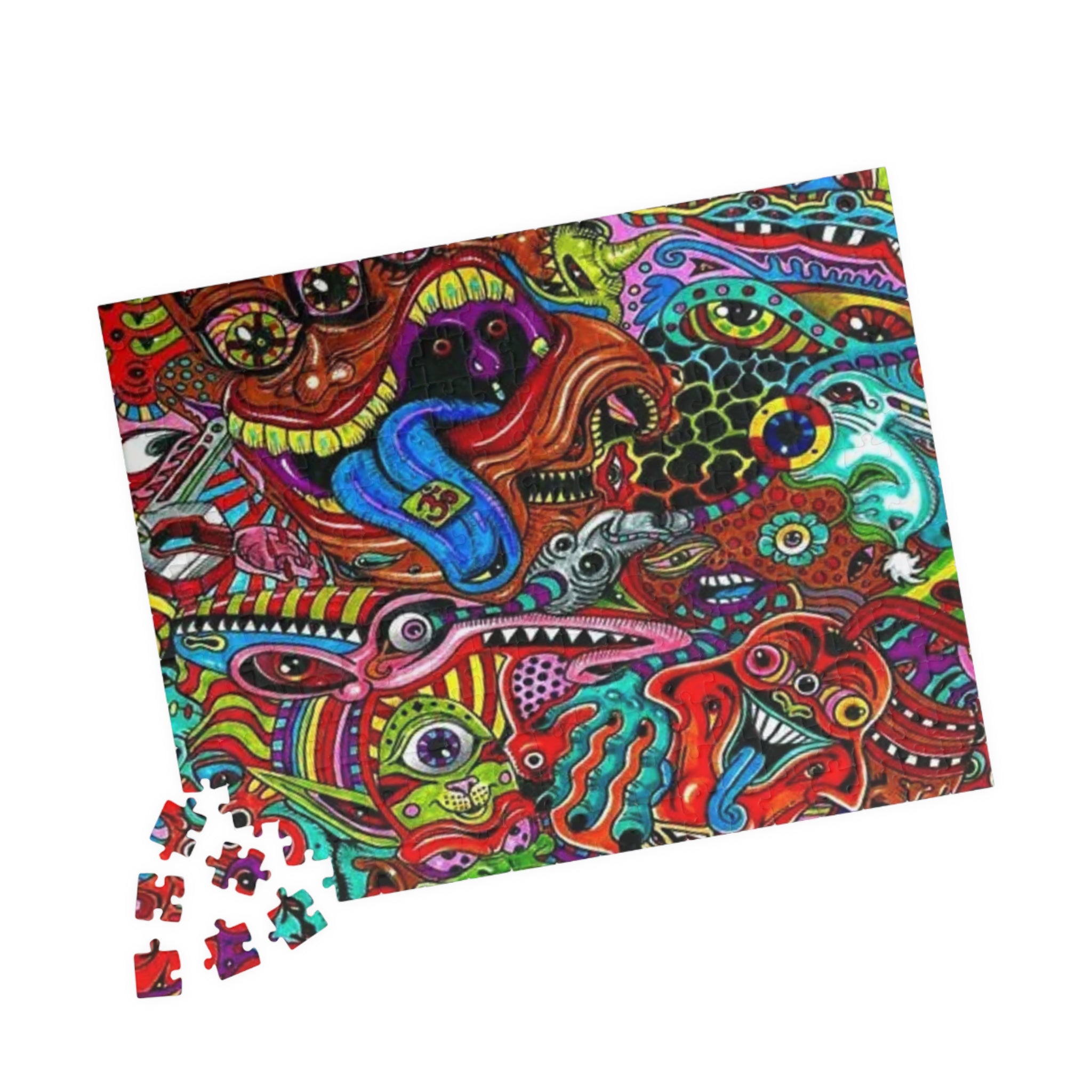 Psychedelic Monster Collage Puzzle 500+ Piece | Colorful Trippy Art Jigsaw