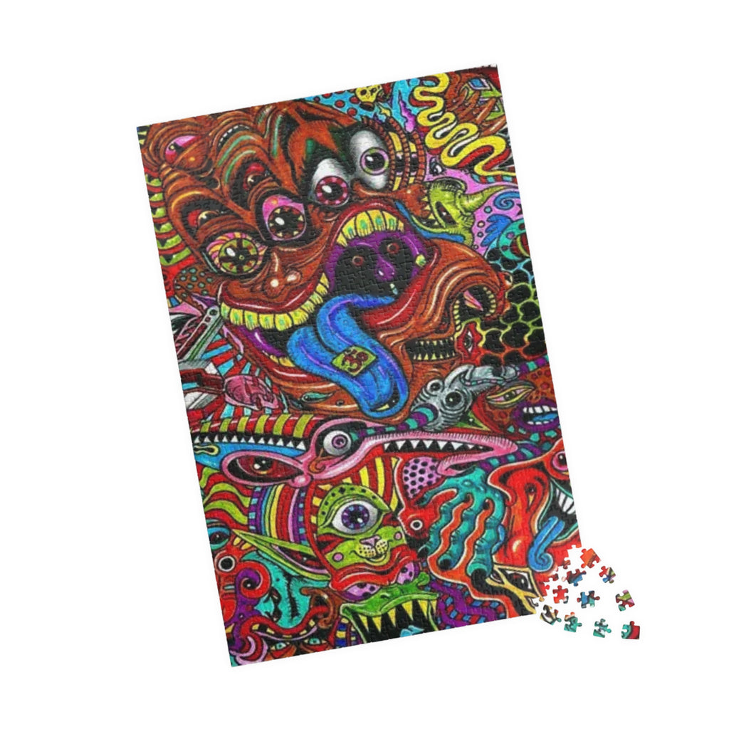 Psychedelic Monster Collage Puzzle 500+ Piece | Colorful Trippy Art Jigsaw
