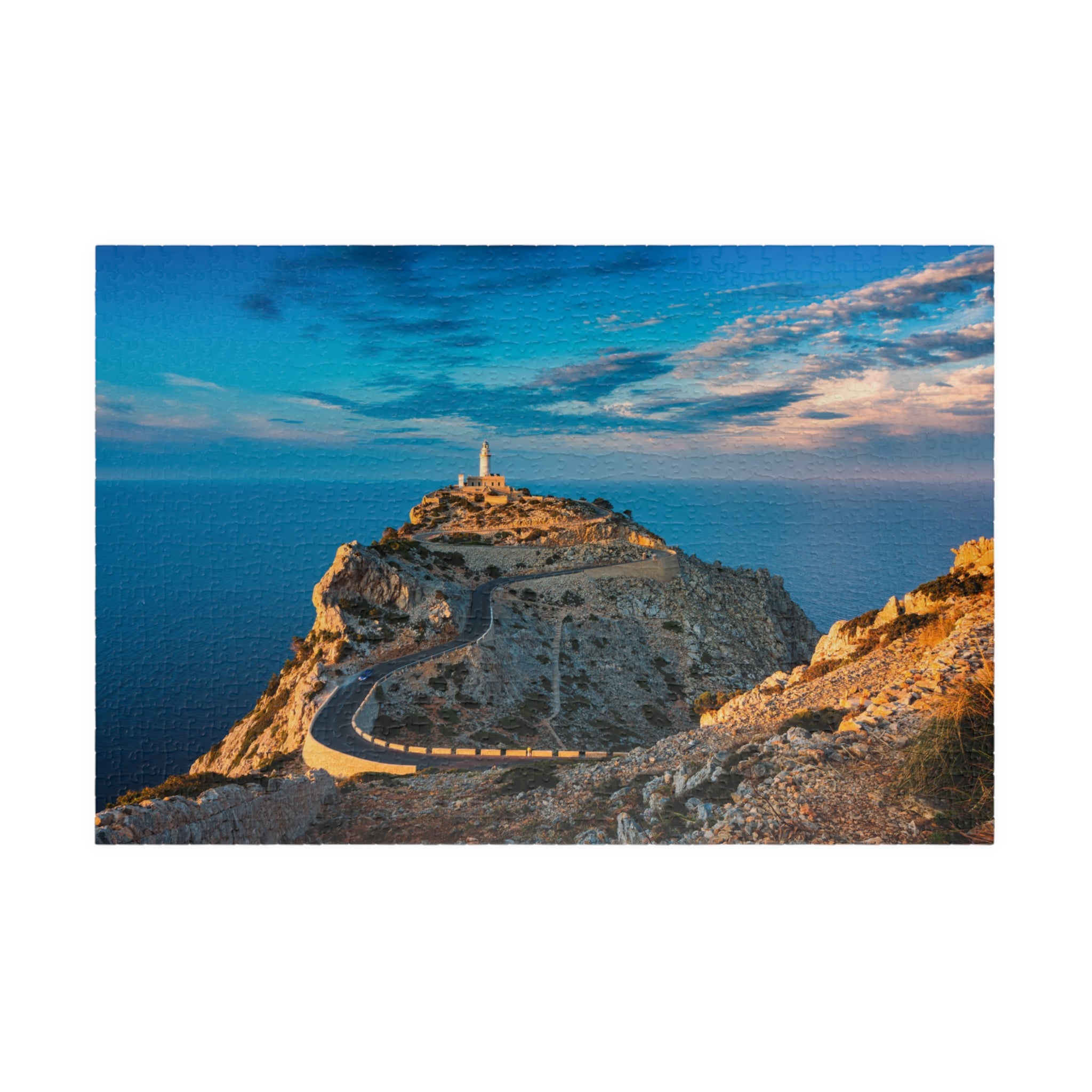 Coastal Lighthouse Cliff Road Puzzle 520-piece | Scenic Seascape Jigsaw