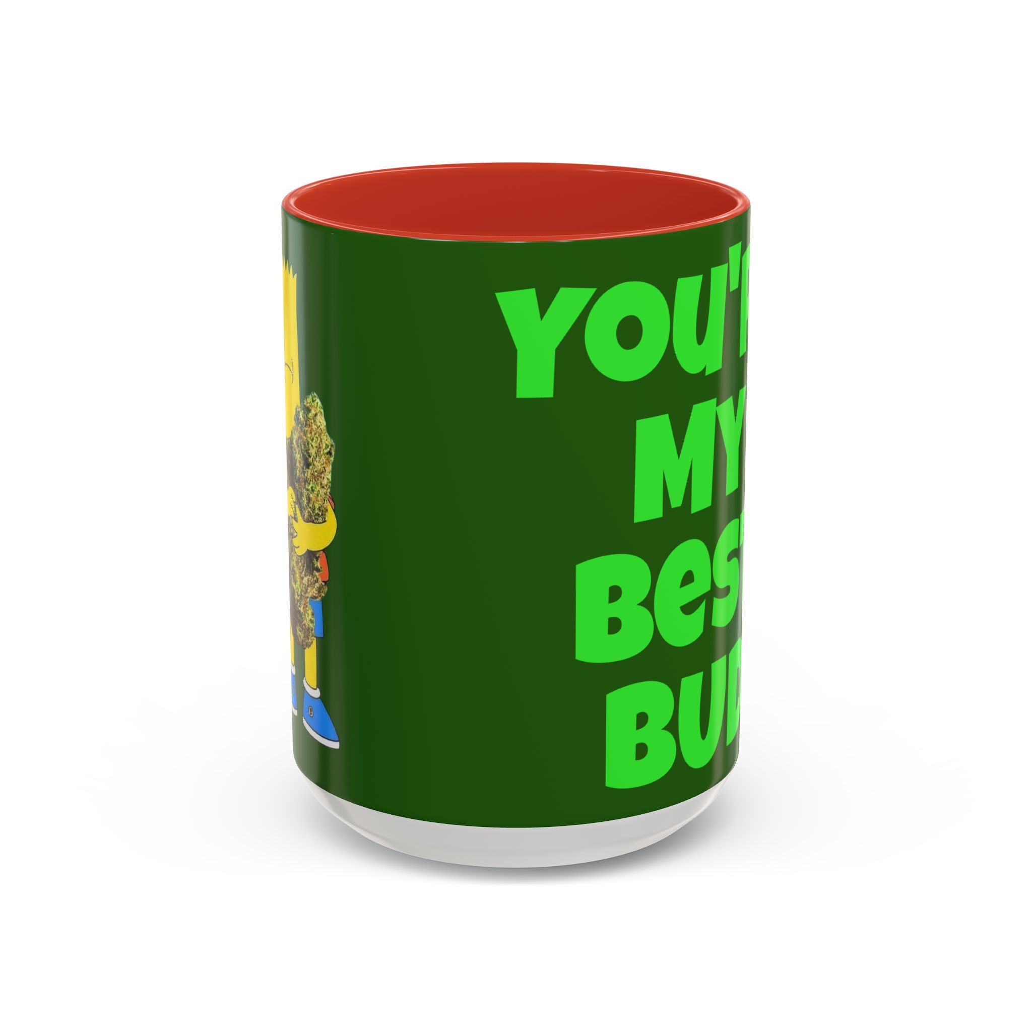 Leafy Green Lettering Accent Coffee Mug 11oz 15oz | Forest Background, Contrasting Handle