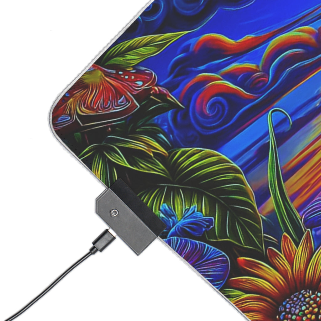 Psychedelic Sunset Mushroom Monkey LED Gaming Mouse Pad | Colorful Sunset Jungle