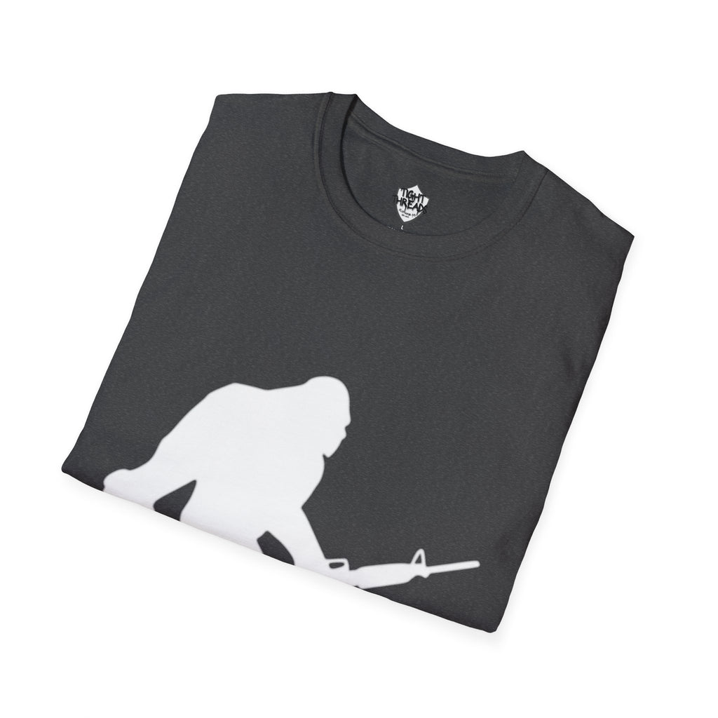 Sasquatch with Rifle T-Shirt | Bigfoot Hunting Silhouette Tee