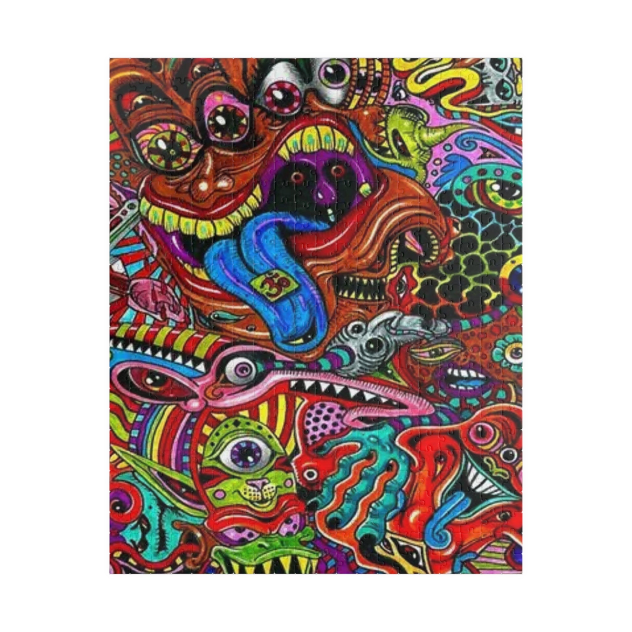 Psychedelic Monster Collage Puzzle 500+ Piece | Colorful Trippy Art Jigsaw
