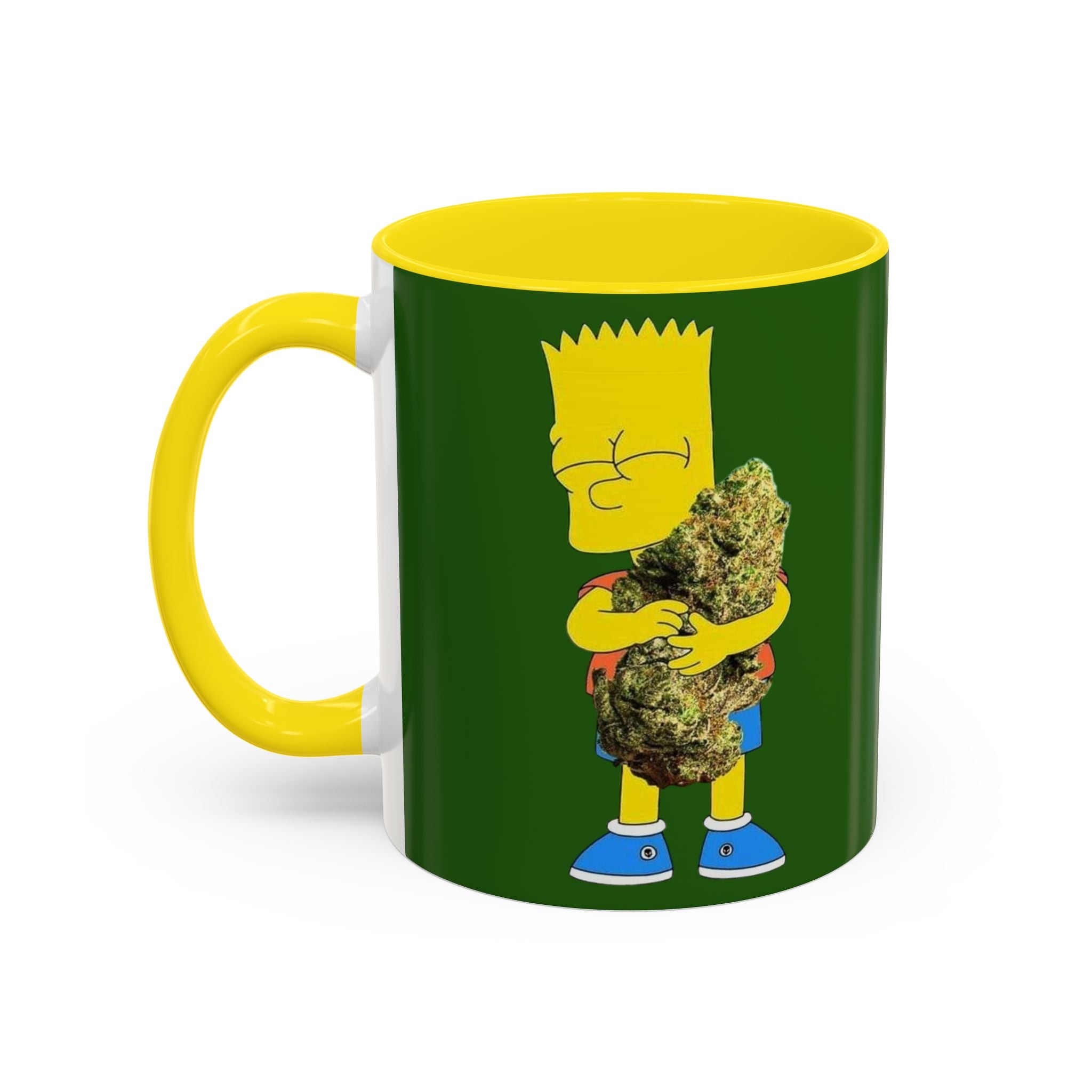 Leafy Green Lettering Accent Coffee Mug 11oz 15oz | Forest Background, Contrasting Handle