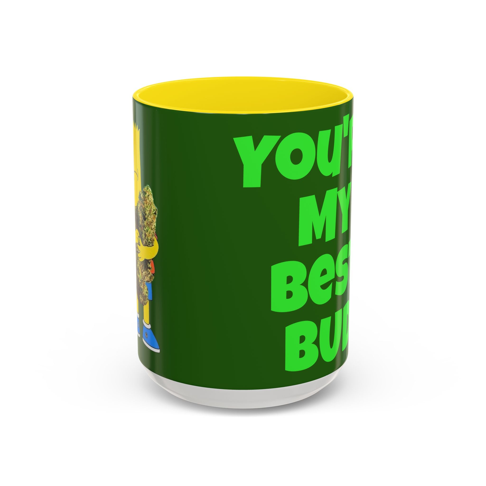 Leafy Green Lettering Accent Coffee Mug 11oz 15oz | Forest Background, Contrasting Handle