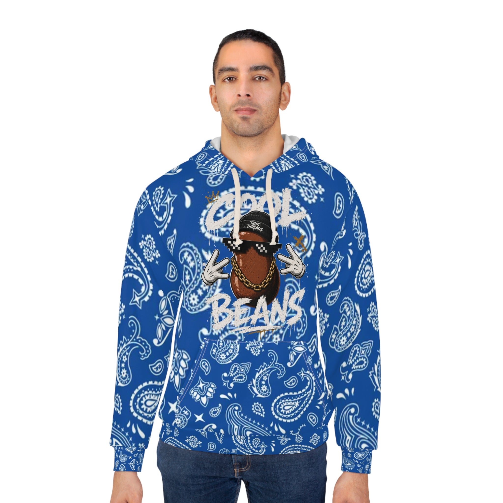 Cool Beans Blue Bandana Hoodie | All-Over Print Pullover